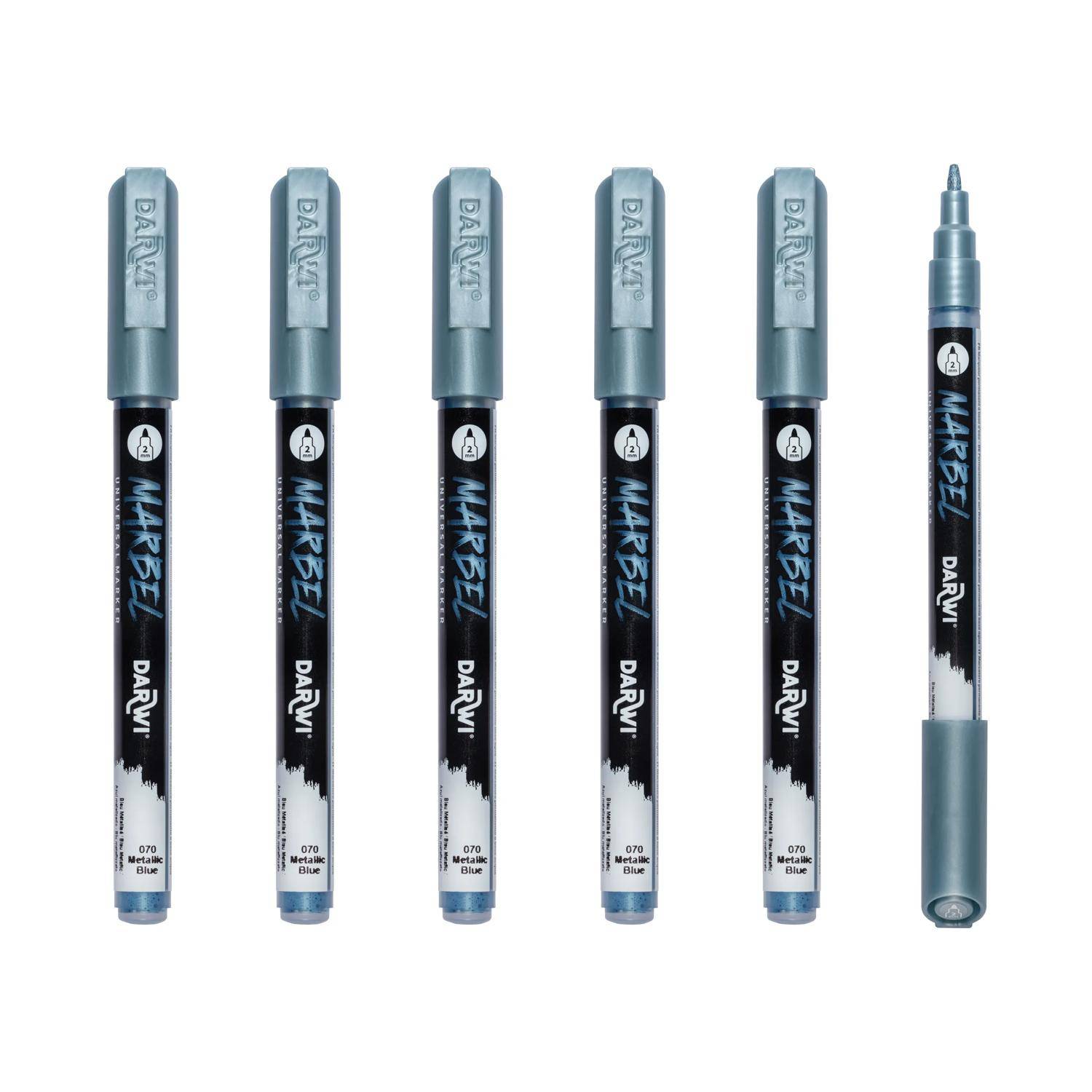 Darwi 6x Marker Acrylfarbe, feine Spitze 2mm Blau Metallic DA0233002070C
