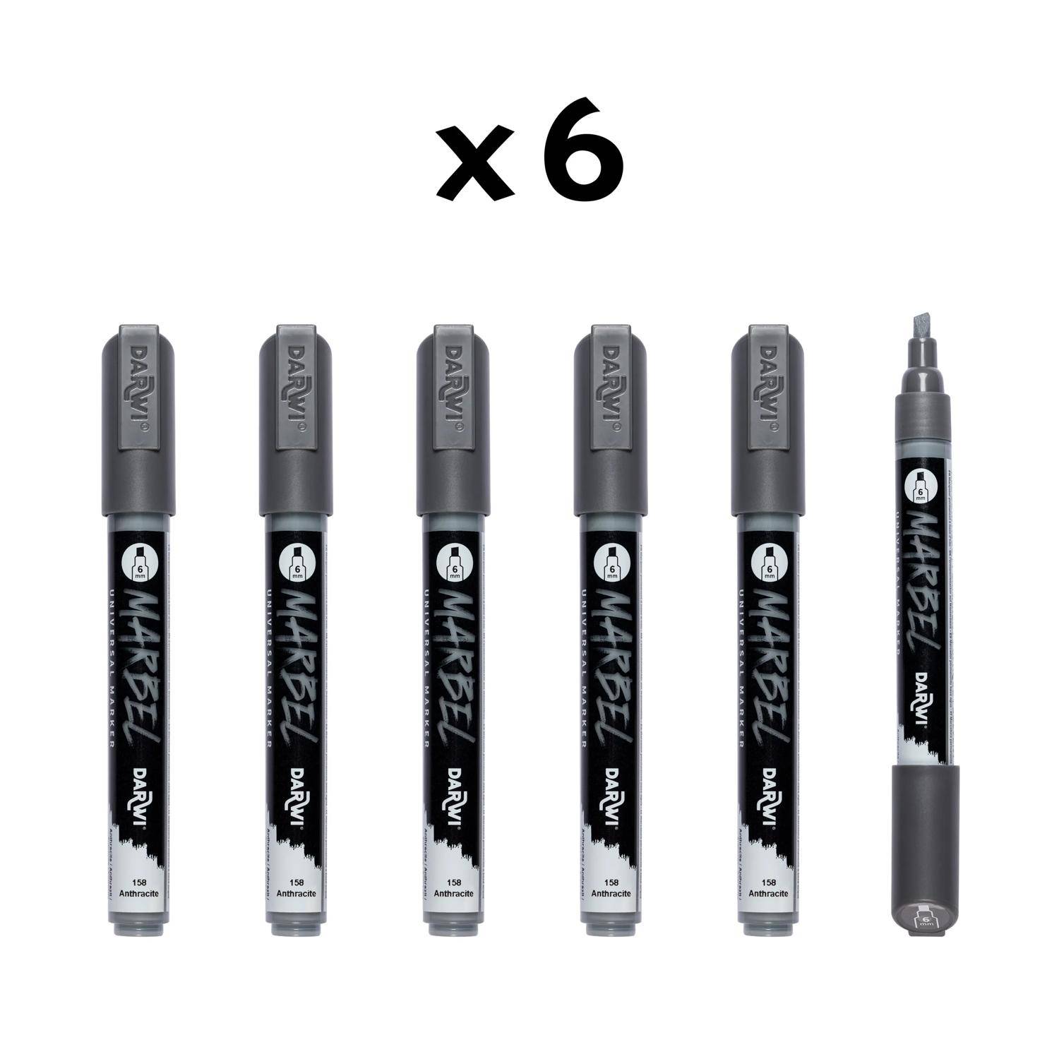 Darwi 6x Marker Acrylfarbe, Keilspitze medium 6mm Anthrazit DA0226006158C