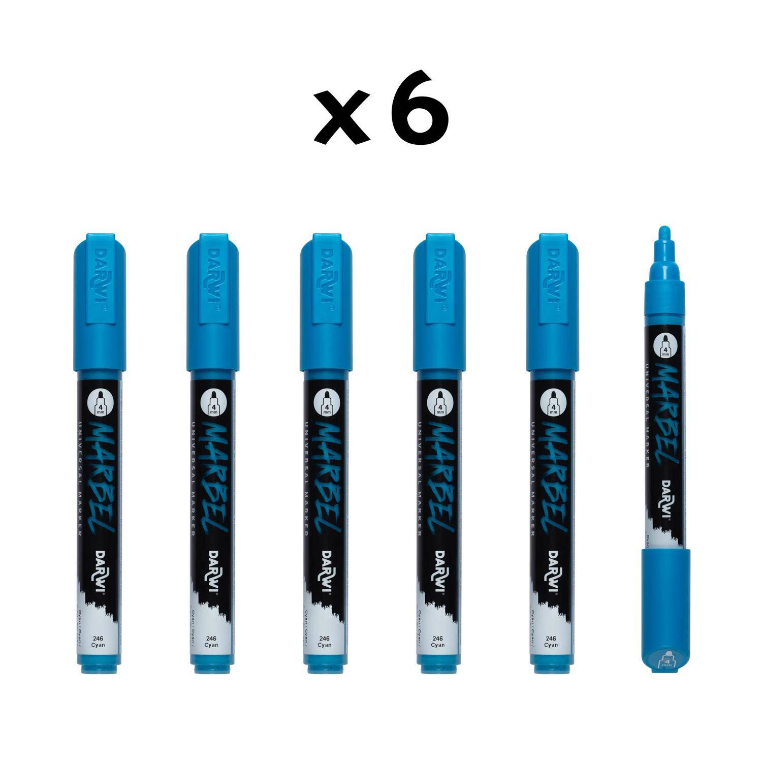 Darwi 6x Universalmarker Acrylfarbe, Rundspitze medium 4mm Cyan DA0226004246C