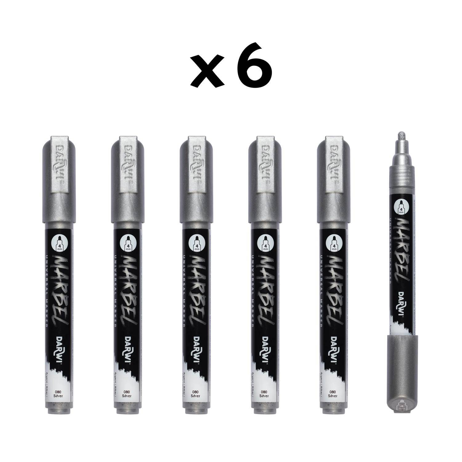Darwi 6x Universalmarker Acrylfarbe, Rundspitze medium 4mm Silber DA0236004080C
