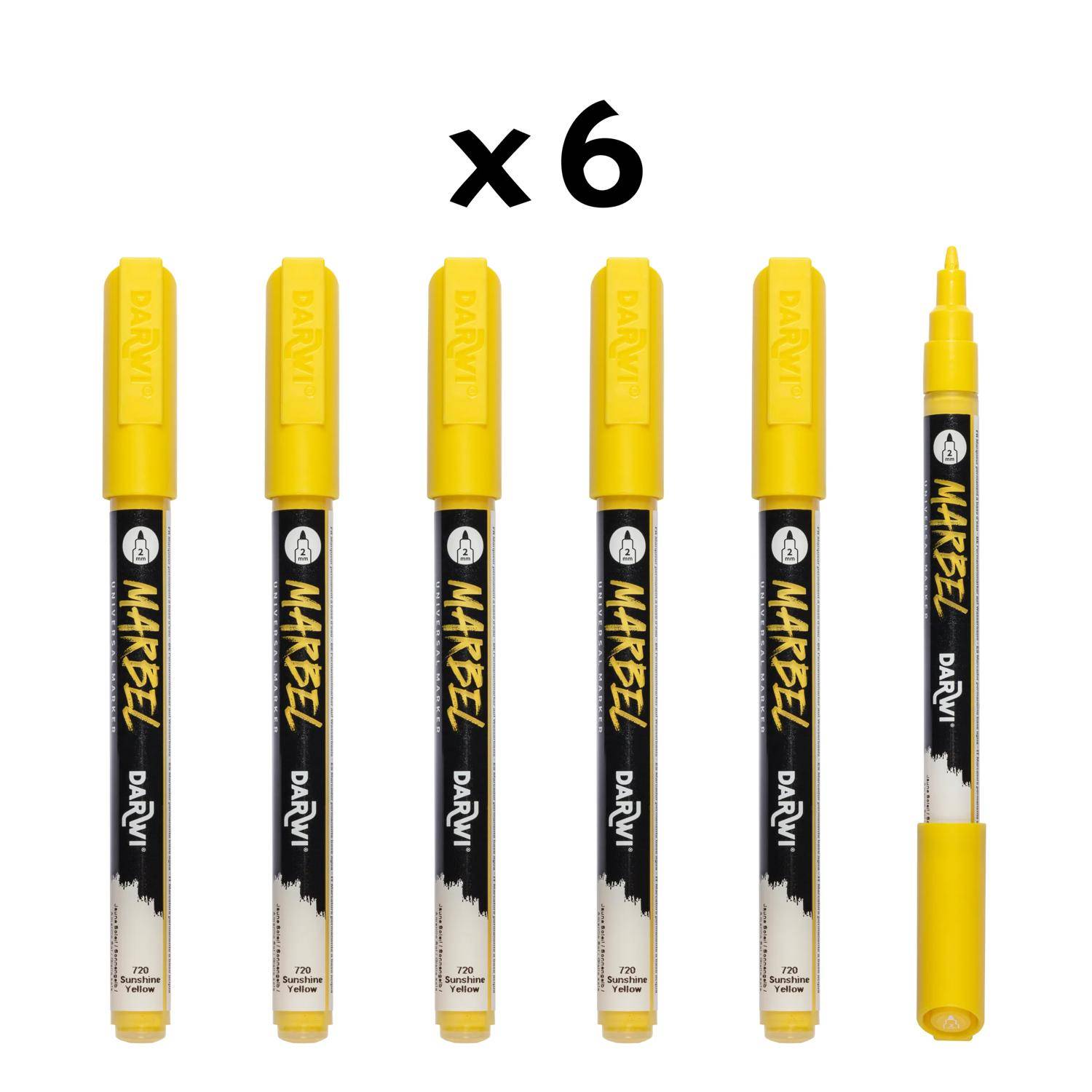 Darwi 6x Marker Acrylfarbe, konische feine Spitze 2mm Sonnengelb DA0223002720C
