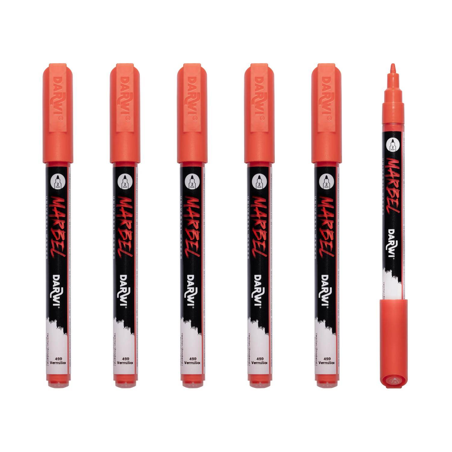 Darwi 6x Marker Acrylfarbe, konische feine Spitze 2mm Zinnober DA0223002490C
