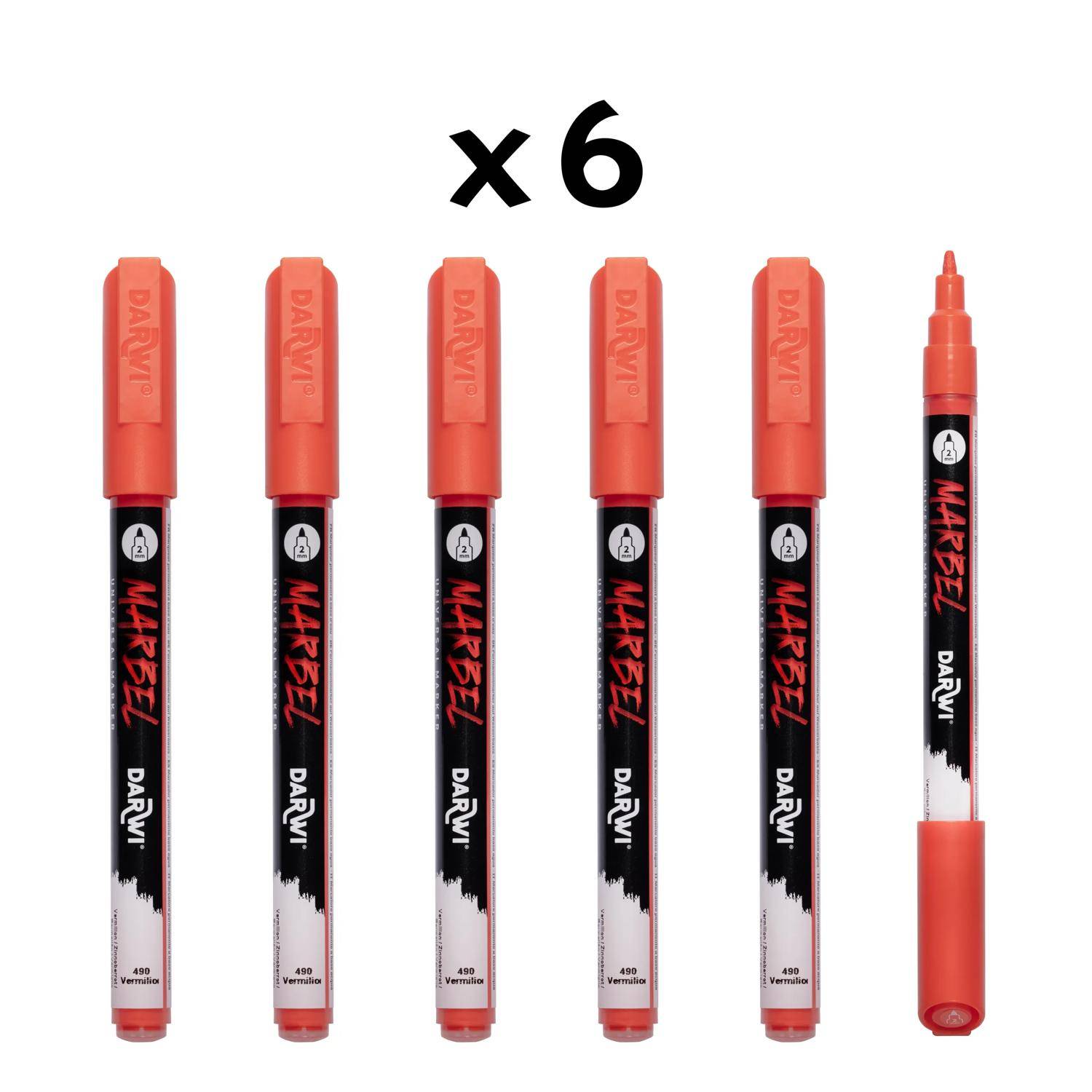 Darwi 6x Marker Acrylfarbe, konische feine Spitze 2mm Zinnober DA0223002490C