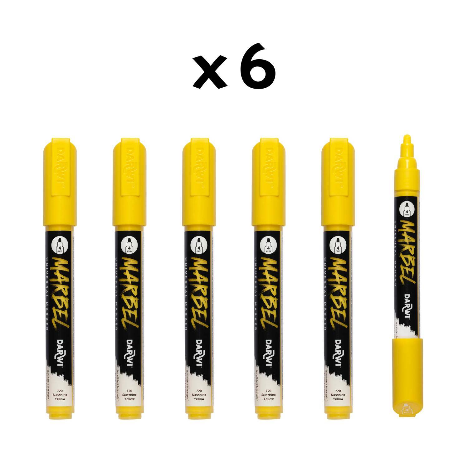 Darwi 6x Marker Acrylfarbe, Rundspitze medium 4mm Sonnengelb DA0226004720C