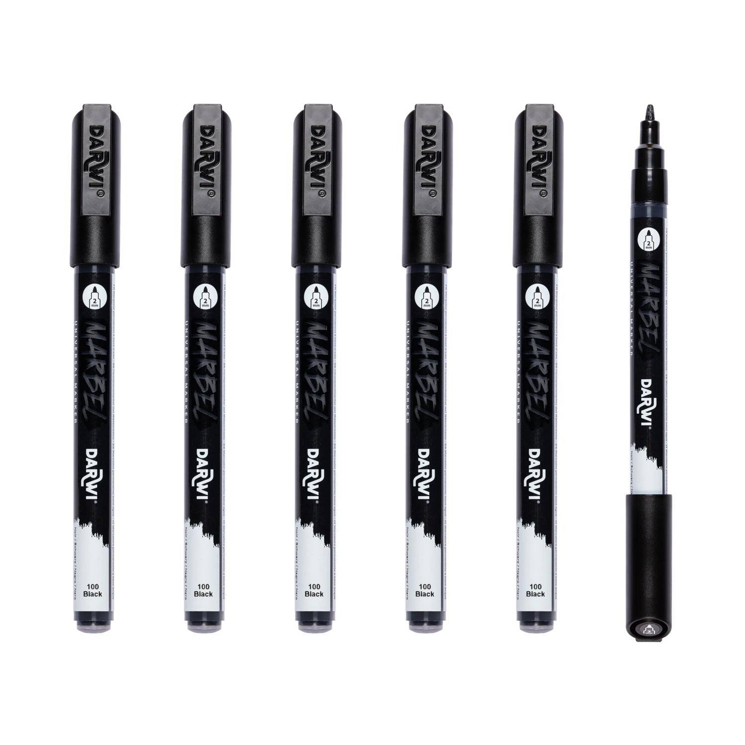 Darwi 6x Marker Acrylfarbe, konische feine Spitze 2mm Schwarz DA0223002100C