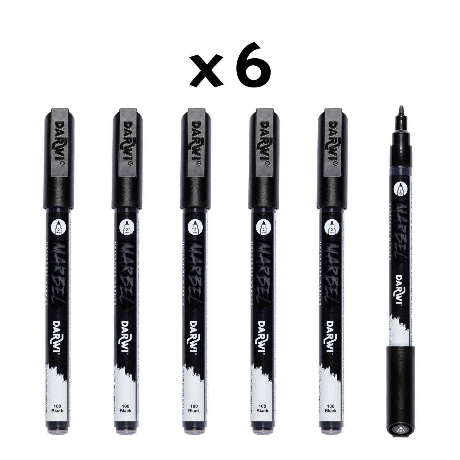 Darwi 6x Marker Acrylfarbe, konische feine Spitze 2mm Schwarz DA0223002100C