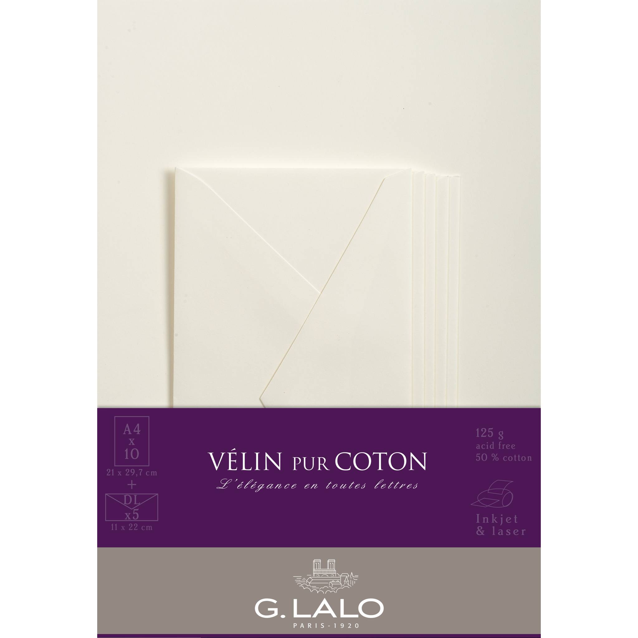 G.Lalo 5x Lalo, Korrespondenzset, 10 Blatt A4 und 5 Umschläge - Creme 61800L