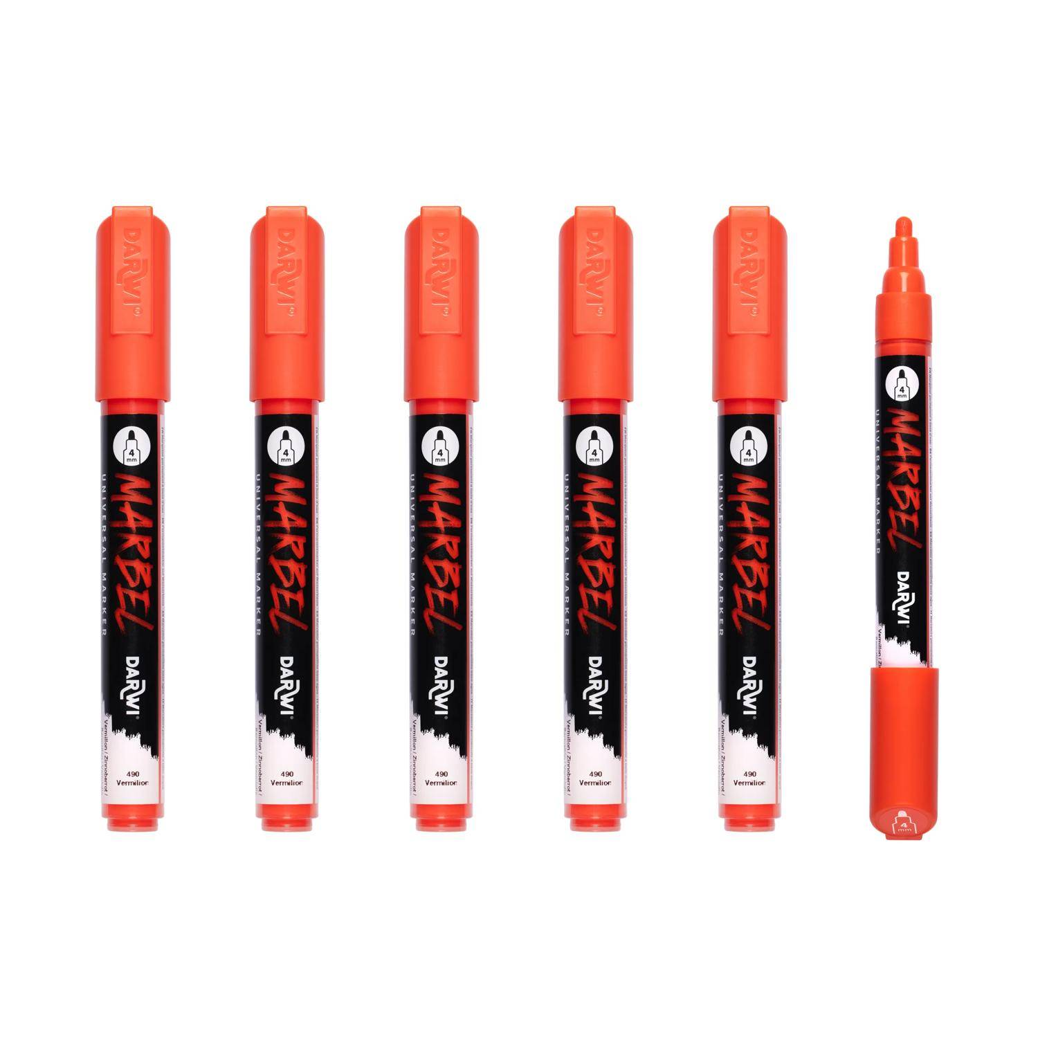 Darwi 6x Marker Acrylfarbe, Rundspitze medium 4mm Zinnober DA0226004490C