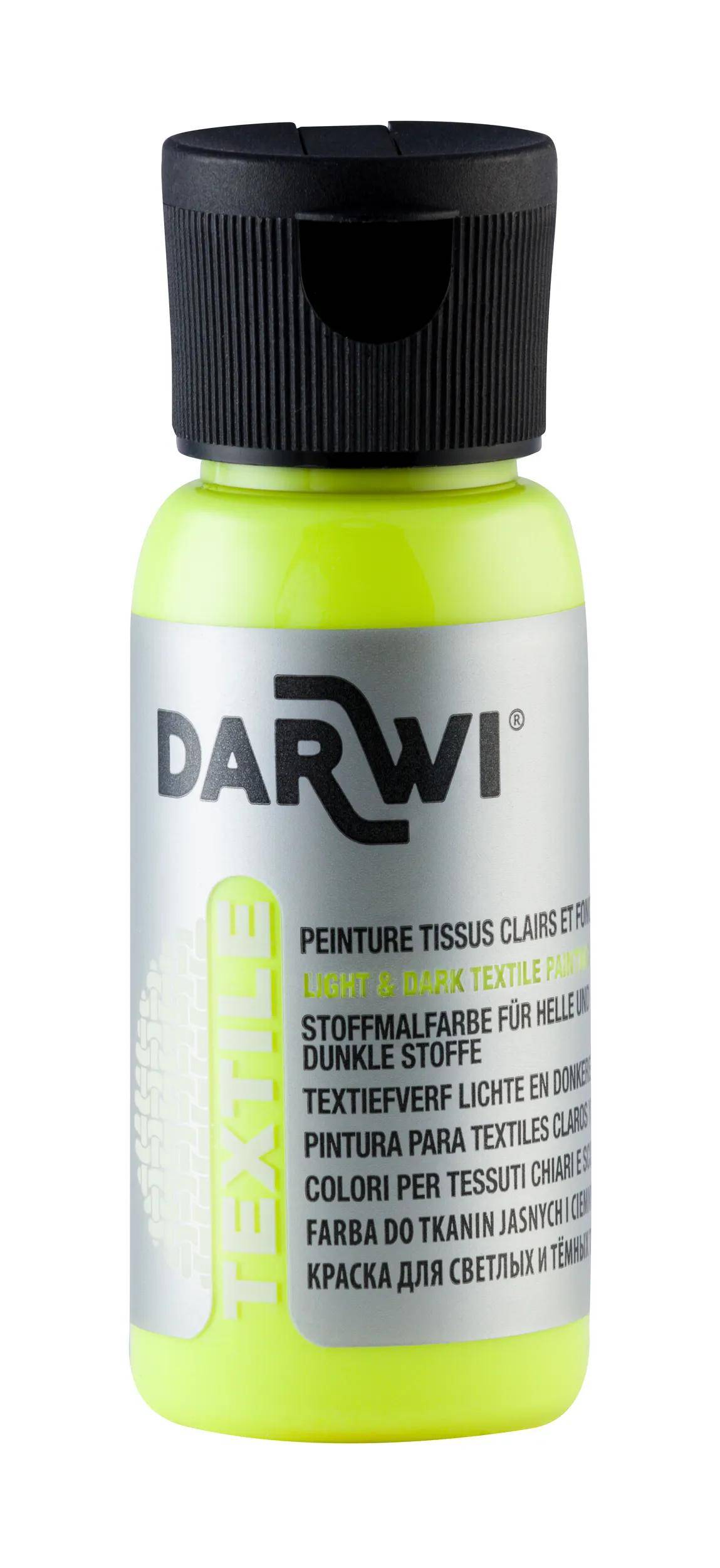 Darwi 4x DARWI Stoffmalfarbe, Flasche 50ml, Neongelb - Neongelb DA0100050723C