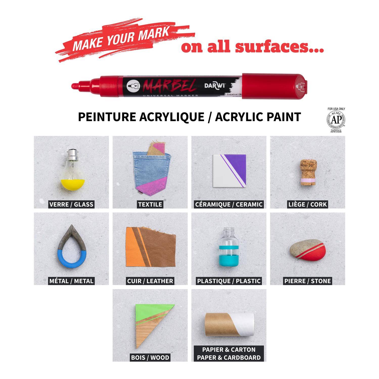 Darwi Set 6 Universalmarkern Acrylfarben, Rund 4mm, Neonfarben DA0246004K01C