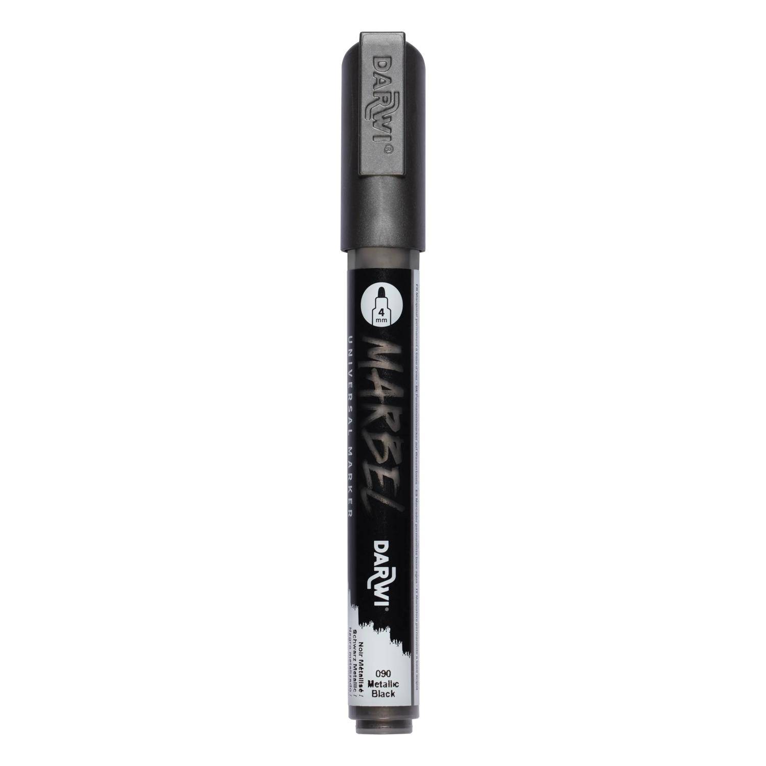 Darwi 6x Marker Acrylfarbe, Rundspitze medium 4mm Metallic-Schwarz DA0236004090C