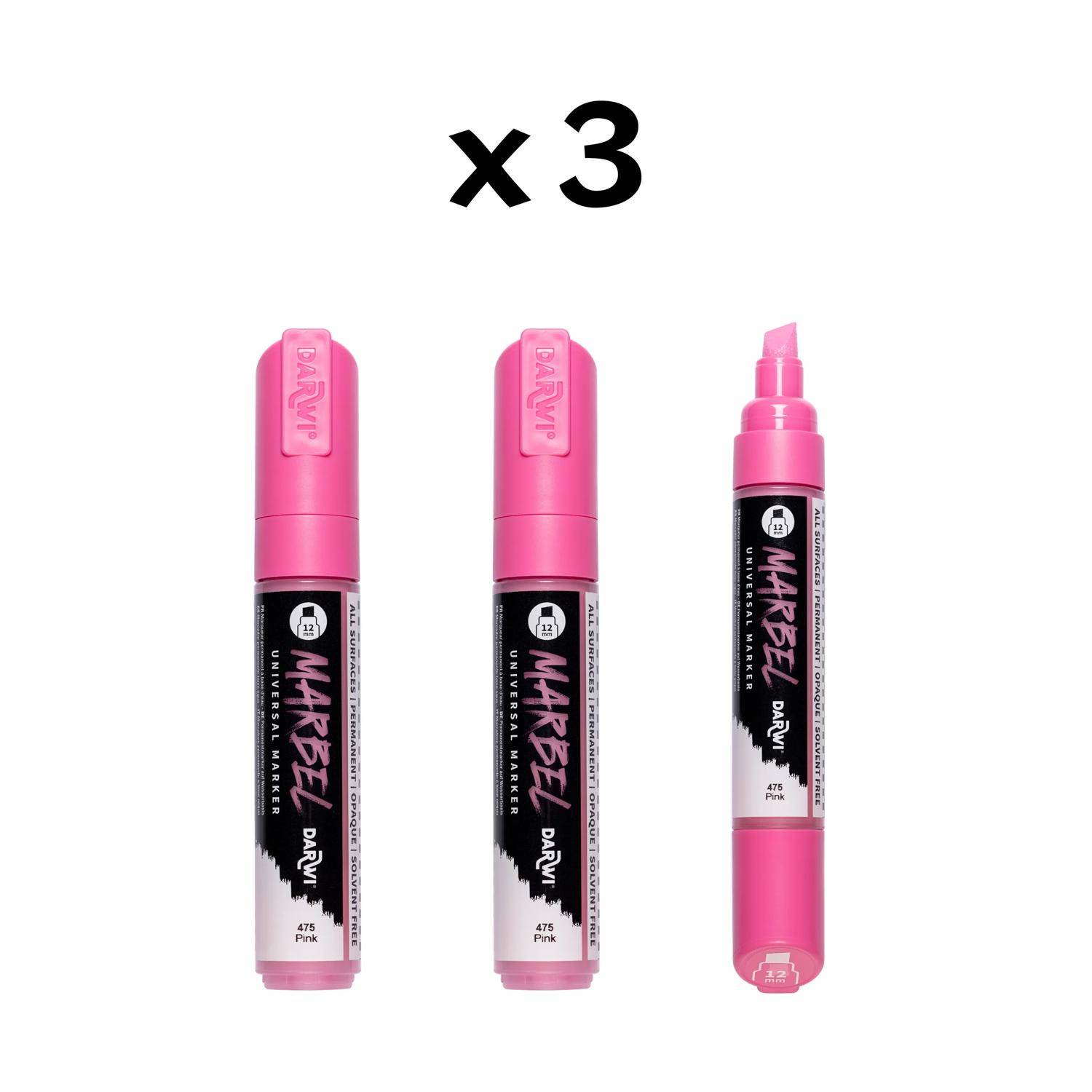 Darwi 3x Universalmarker Acrylfarbe, breite Keilspitze 12mm Rosa DA0222012475C