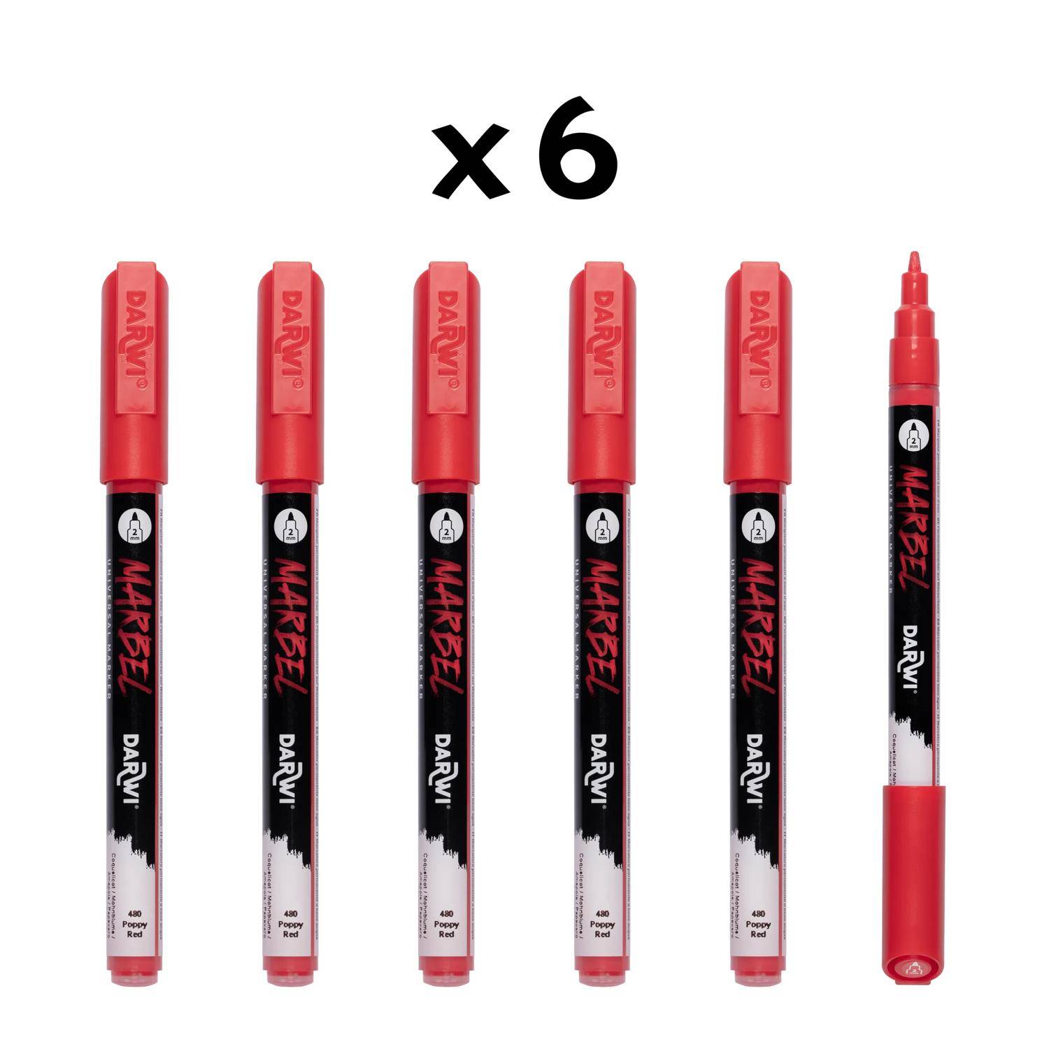 Darwi 6x Marker Acrylfarbe, konische feine Spitze 2mm Mohnrot DA0223002480C