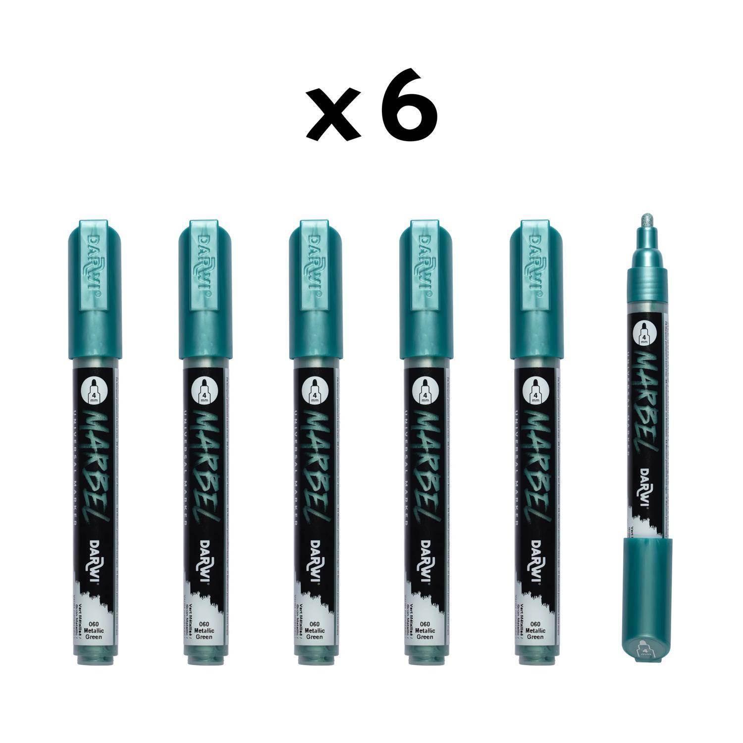Darwi 6x Marker Acrylfarbe, Rundspitze medium 4mm Grün Metallic DA0236004060C