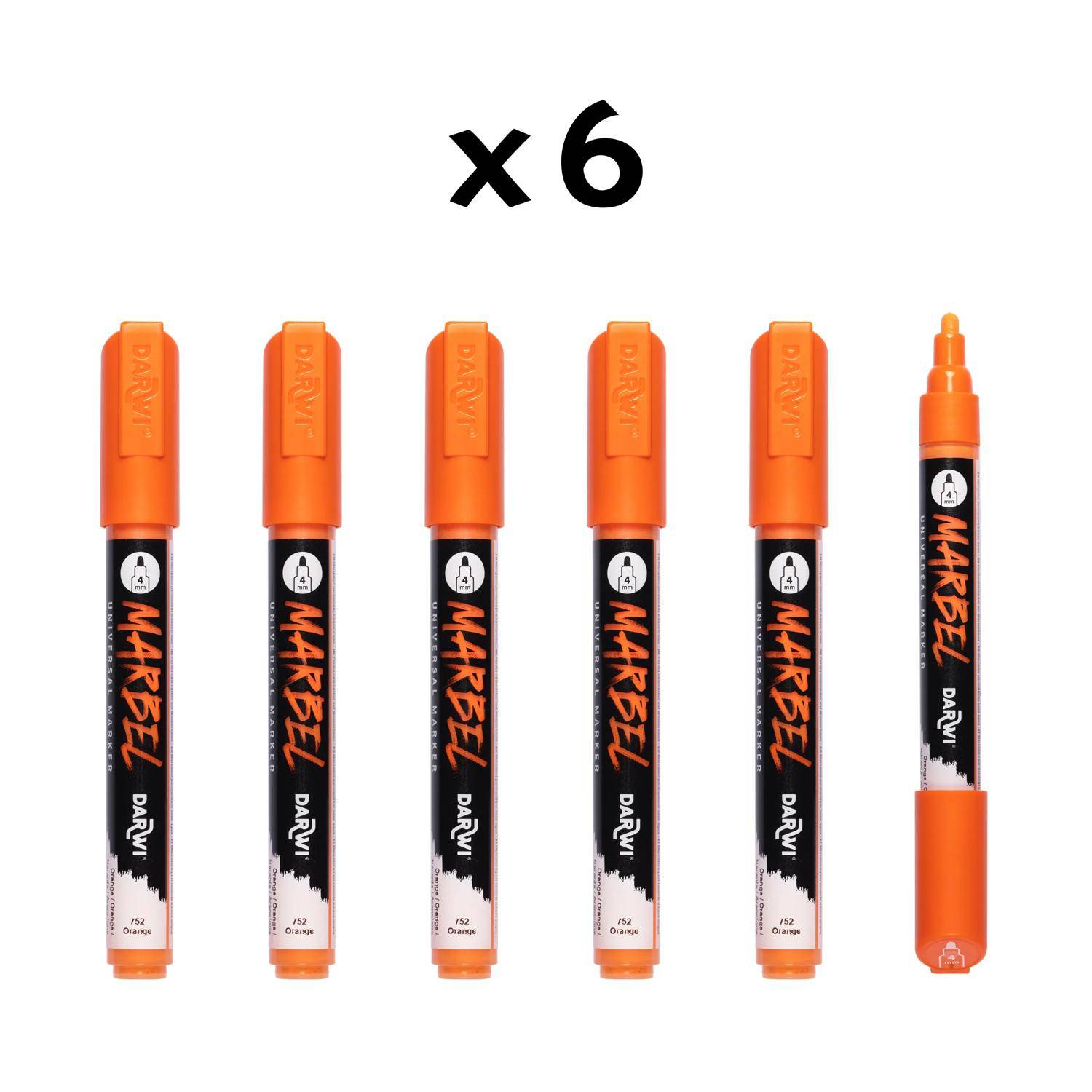 Darwi 6x Universalmarker Acrylfarbe, Rundspitze medium 4mm Orange DA0226004752C