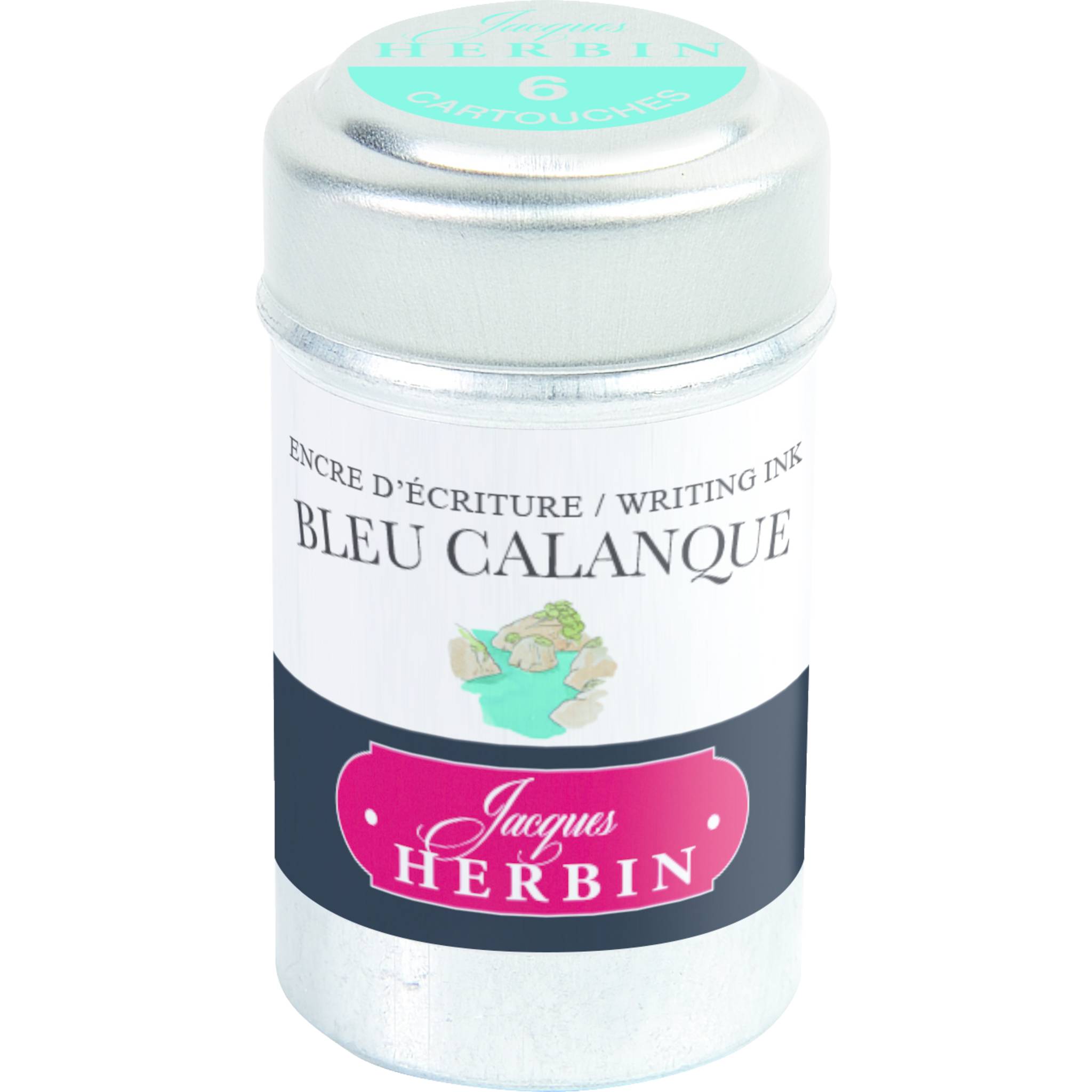 Jacques Herbin6x 6 Tintenpatronen in Dose StandardFormat bleu Calanque 20114T
