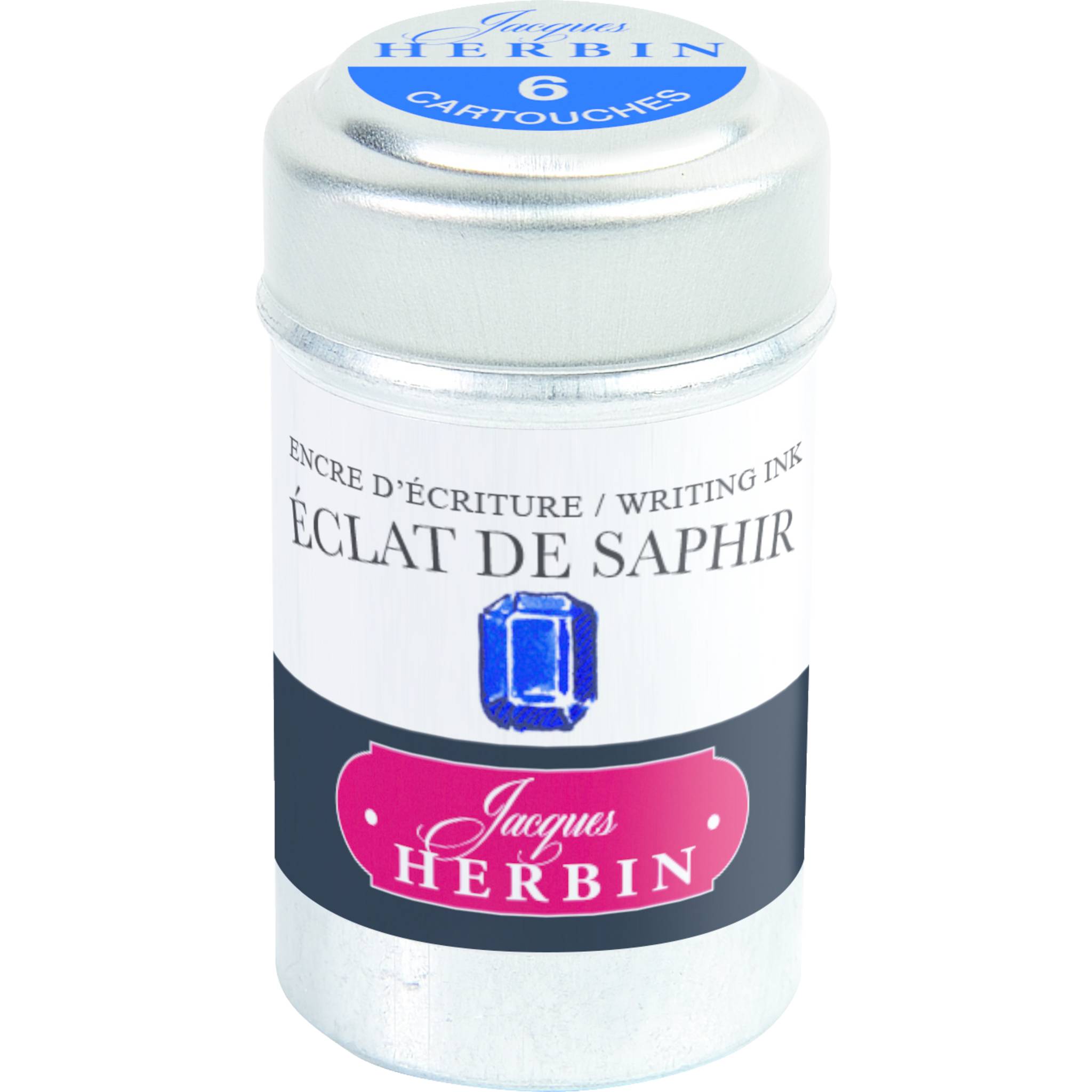 Jacques Herbin 6x 6 Tintenpatronen Dose, Standard-Format Saphirblau 20116T