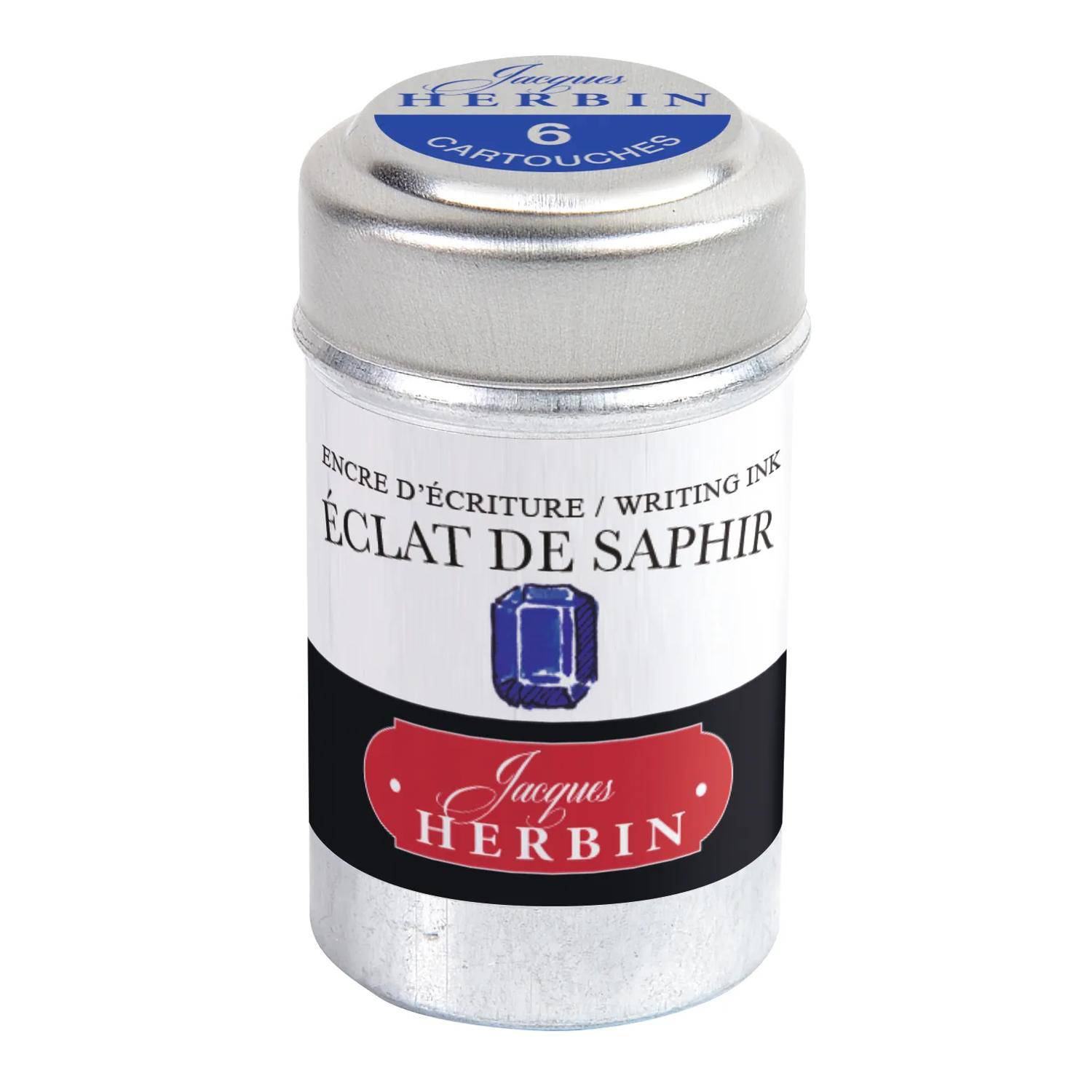 Jacques Herbin 6x 6 Tintenpatronen Dose, Standard-Format Saphirblau 20116T