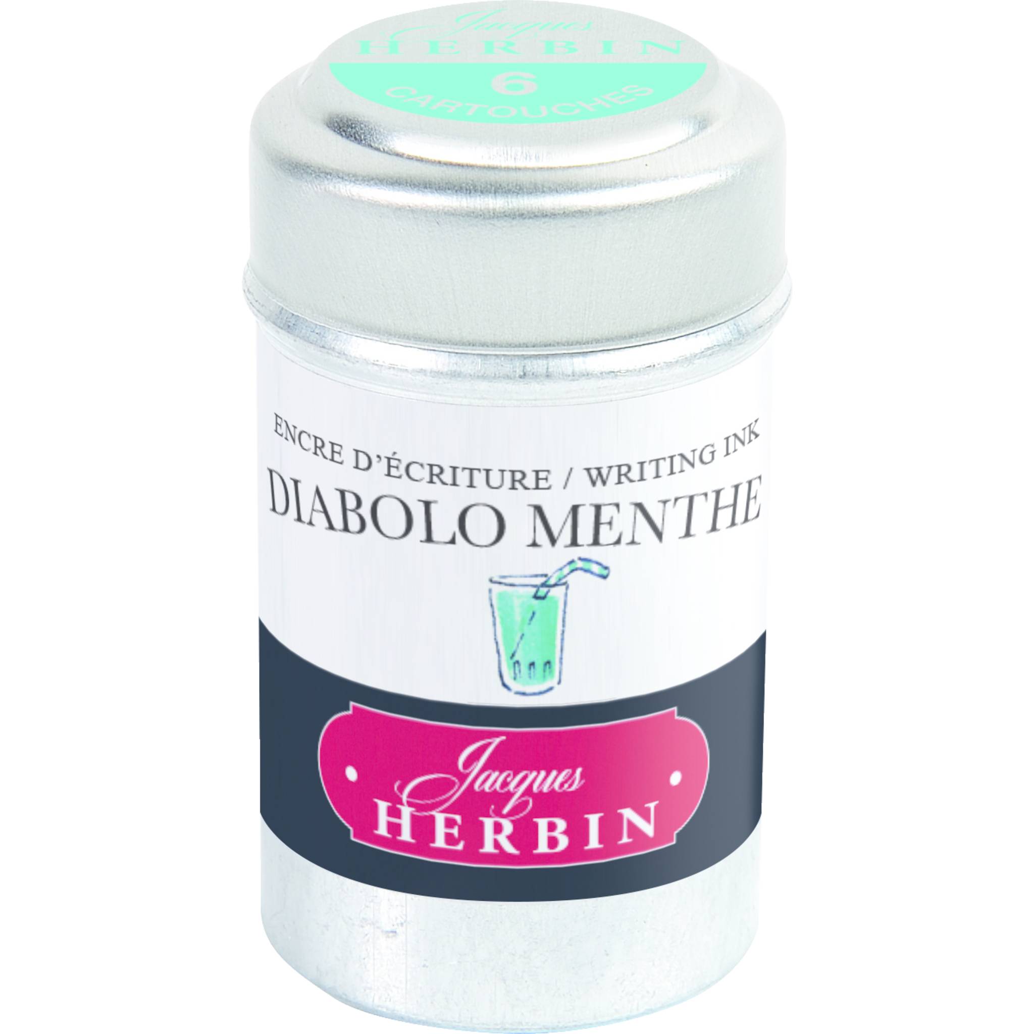 Jacques Herbin 6x 6 Tintenpatronen in einer Dose, Pfefferminzgrün 20133T