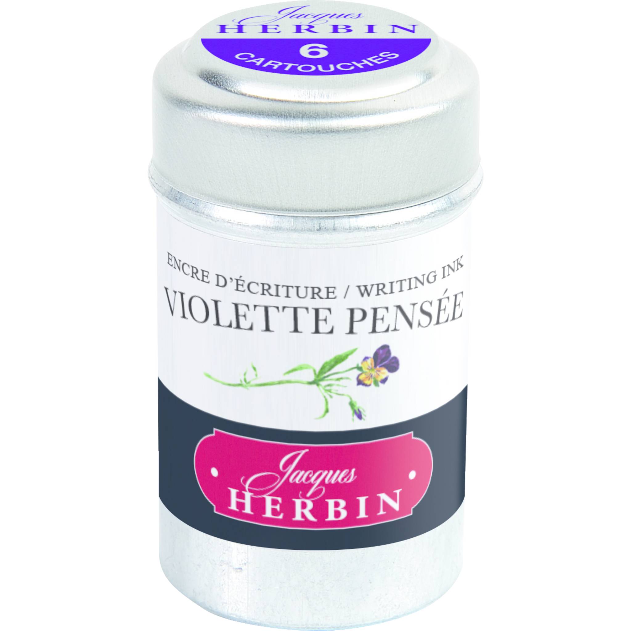 Jacques Herbin 6x 6 Tintenpatronen in einer Dose, Stiefmütterchenviolett 20177T