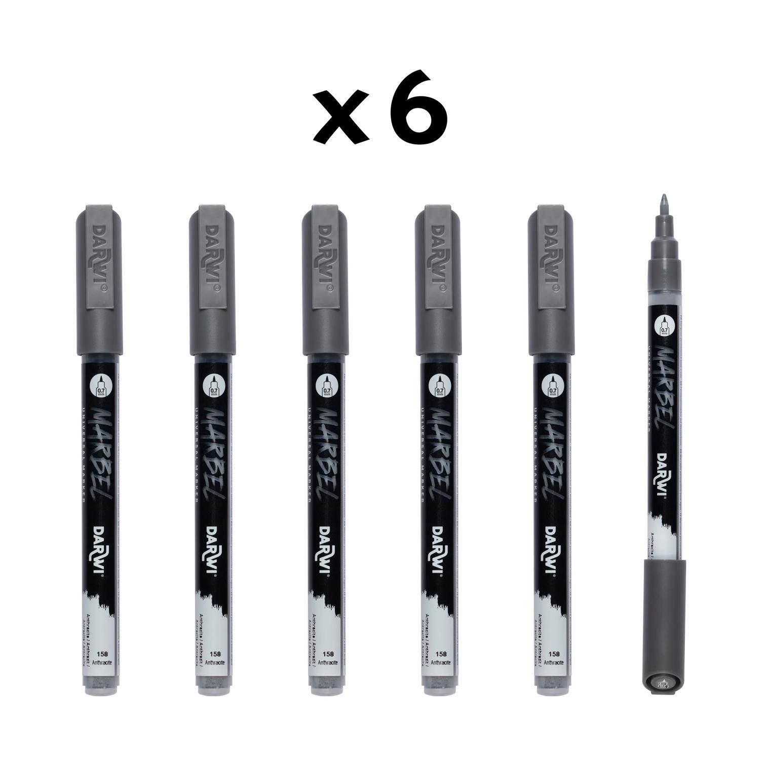 Darwi 6x Marker Acrylfarbe, extrafeine Spitze 0,7mm Anthrazit DA0223001158C