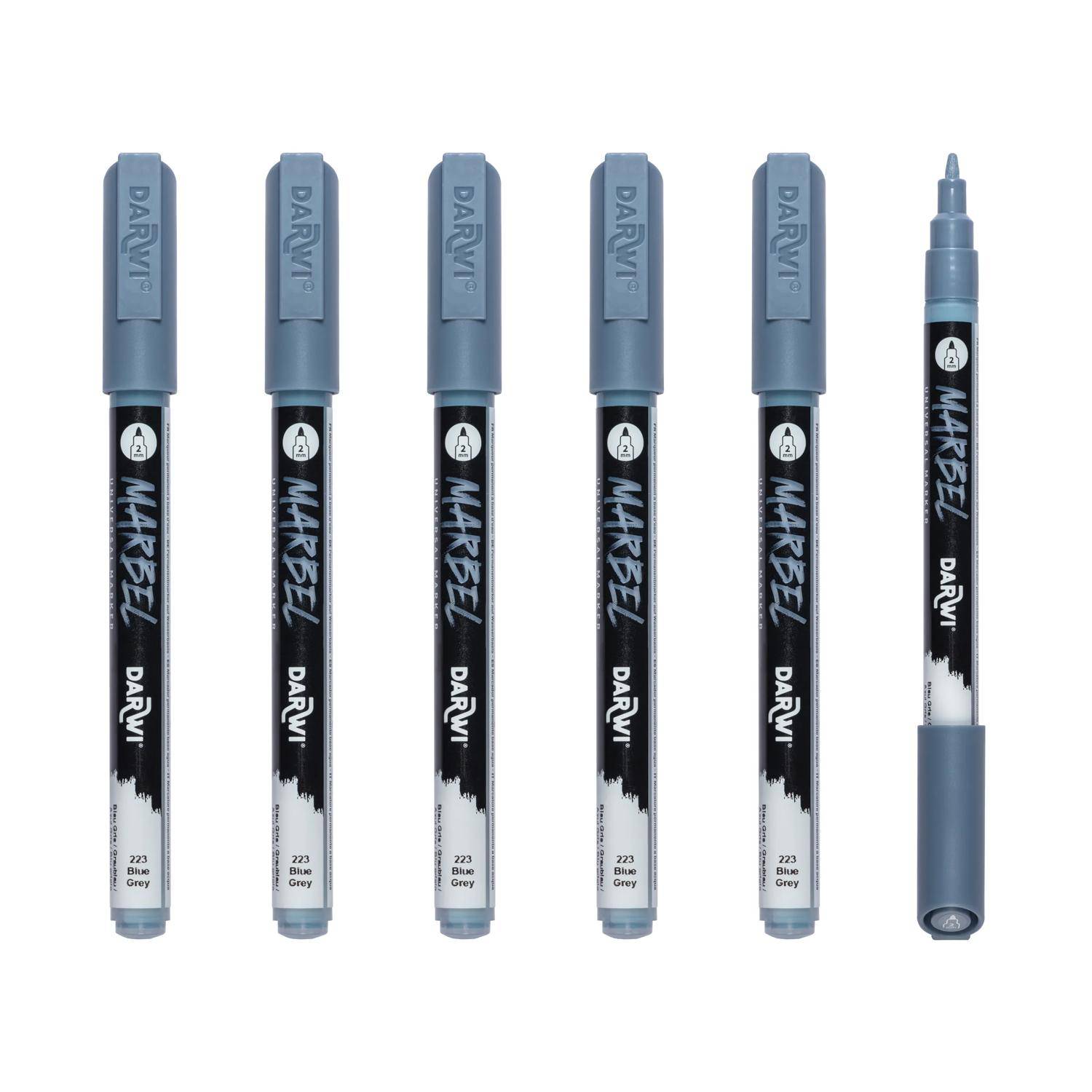 Darwi 6x Marker Acrylfarbe, konische feine Spitze 2mm Blaugrau DA0223002223C