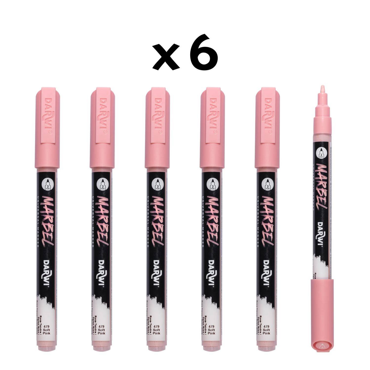 Darwi 6x Marker Acrylfarbe, konische feine Spitze 2mm Zartrosa| DA0223002479C