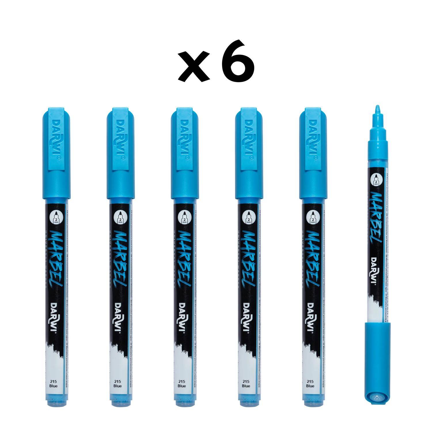 Darwi 6x Marker Acrylfarbe, konische feine Spitze 2mm Blau DA0223002215C