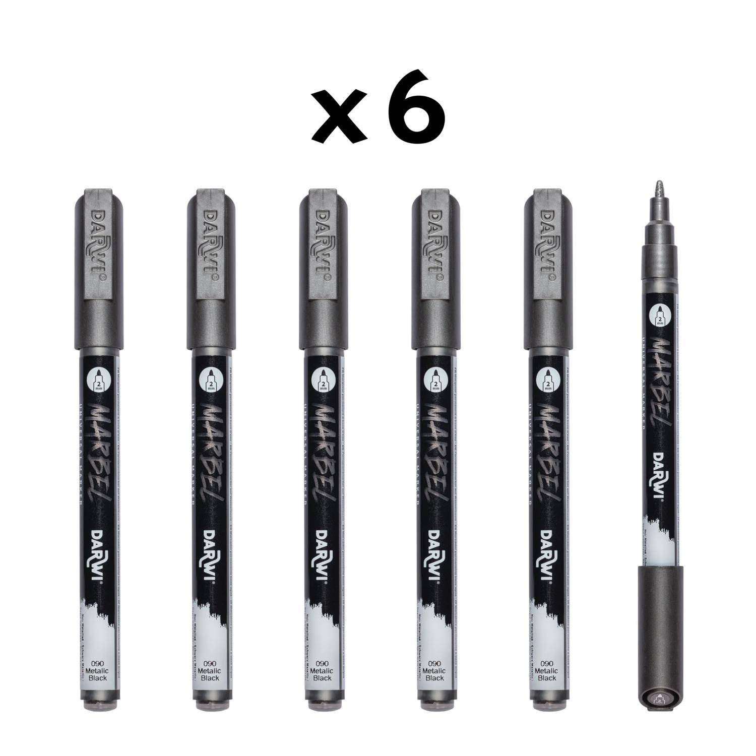 Darwi 6x Marker Acrylfarbe, Spitze 2mm Metallic-Schwarz DA0233002090C