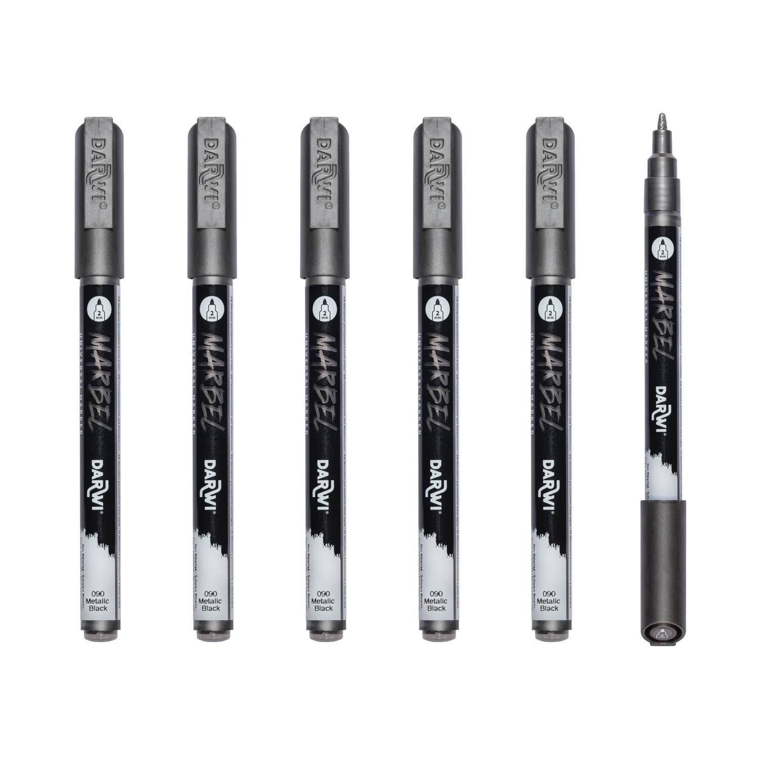 Darwi 6x Marker Acrylfarbe, Spitze 2mm Metallic-Schwarz DA0233002090C