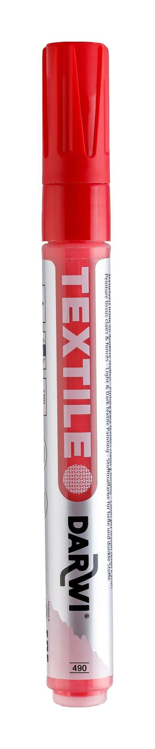 Darwi 6x Textilmarker opak, Spitze 2mm, 6ml, Zinnoberrot Zinnober DA0160013490C