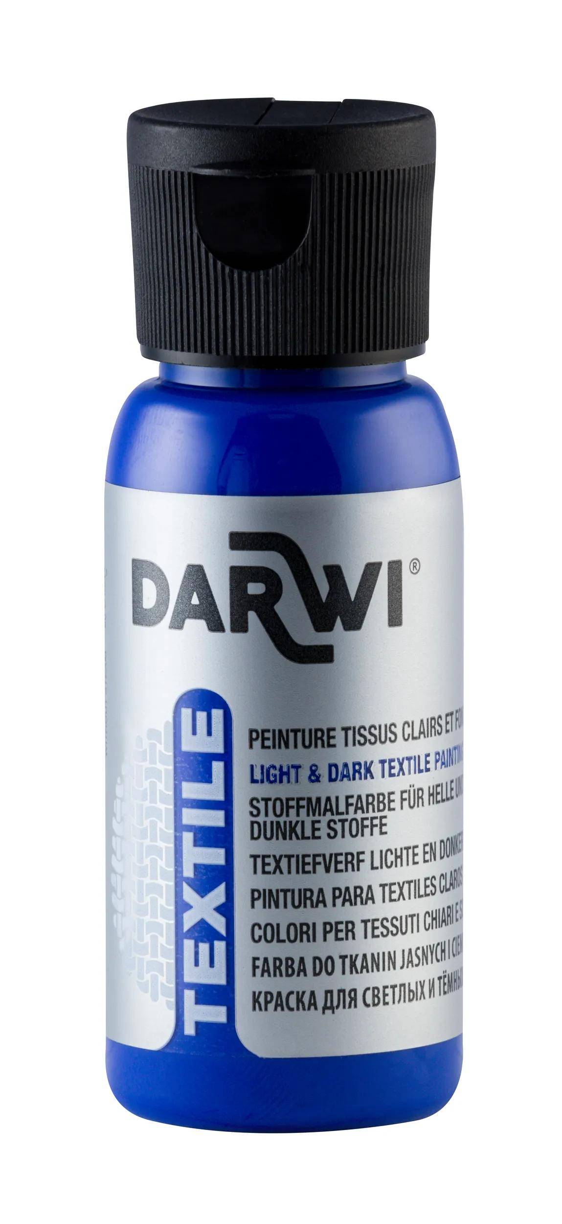 Darwi 4x Stoffmalfarbe, Flasche 50ml, Ultramarinblau Karibikblau DA0100050256C