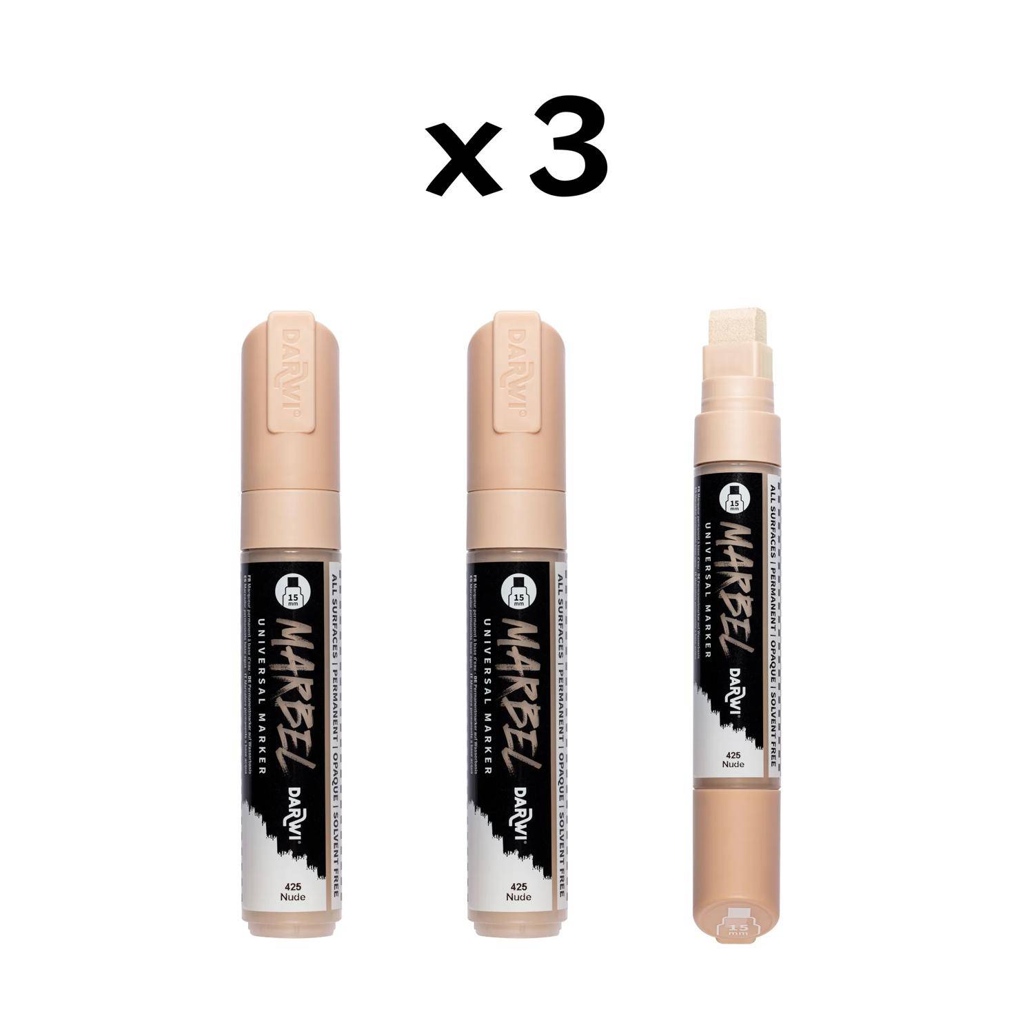Darwi 3x Marker Acrylfarbe, rechteckige breite Spitze 15mm Nude DA0222015425C