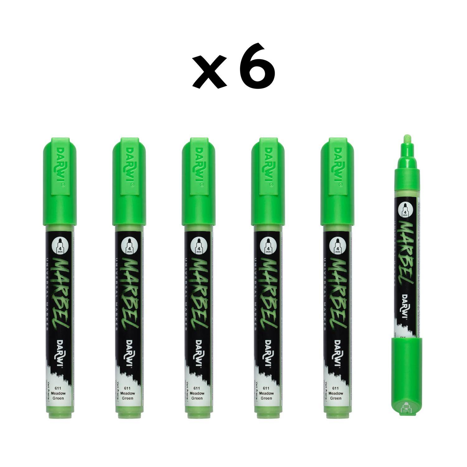 Darwi 6x Marker Acrylfarbe, Rundspitze medium 4mm Wiesengrün| DA0226004611C