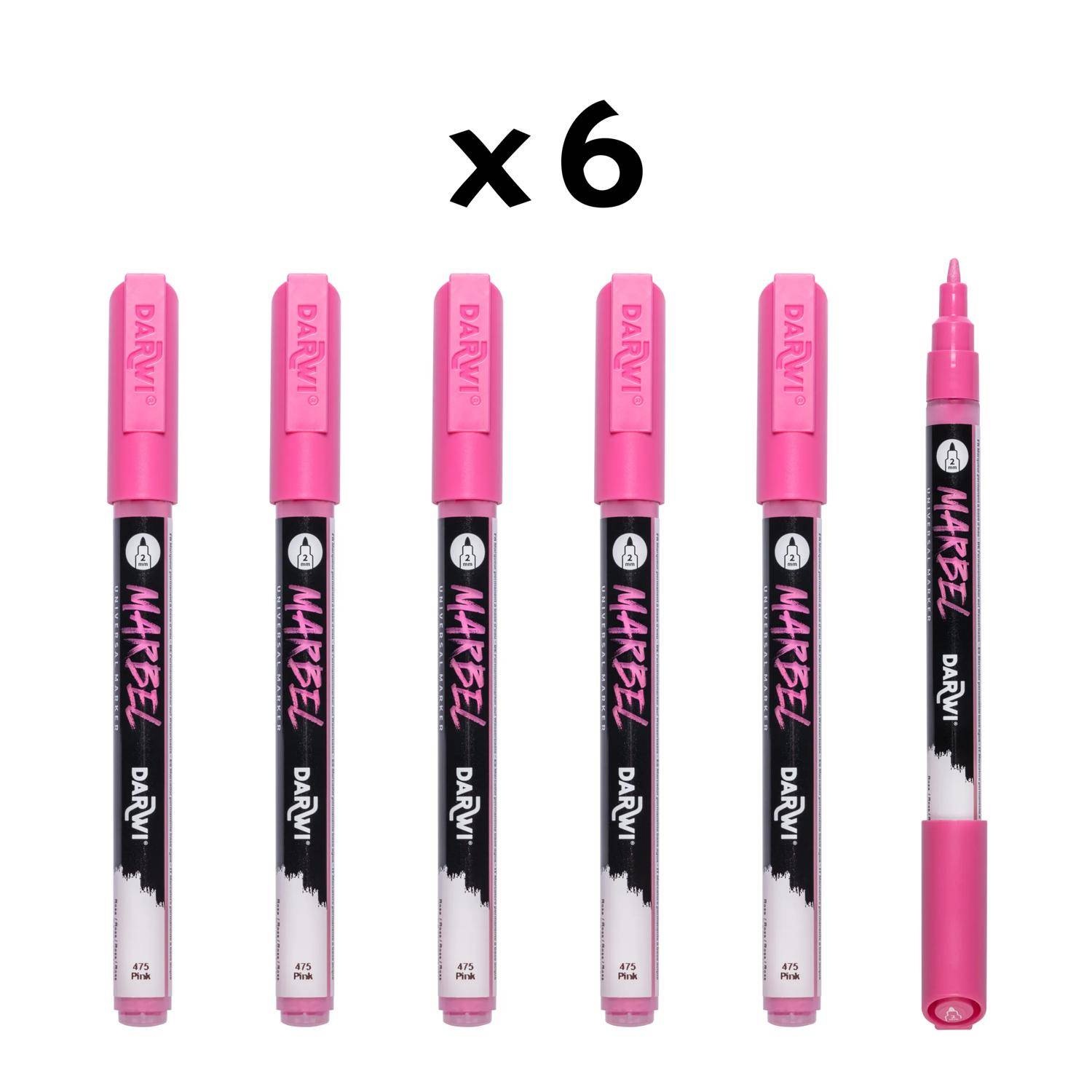 Darwi 6x Marker Acrylfarbe, konische feine Spitze 2mm Rosa DA0223002475C