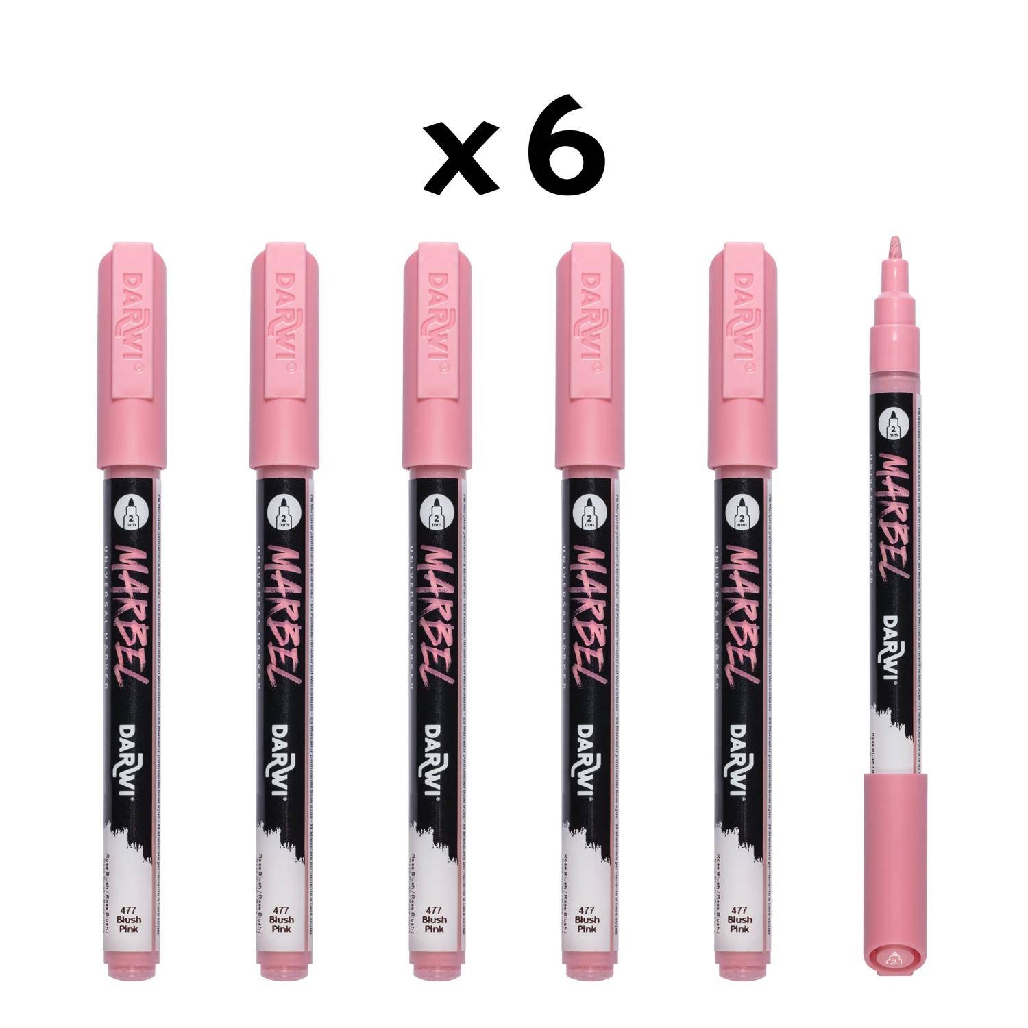 Darwi 6x Marker Acrylfarbe, konische feine Spitze 2mm Rosa Blush DA0223002477C