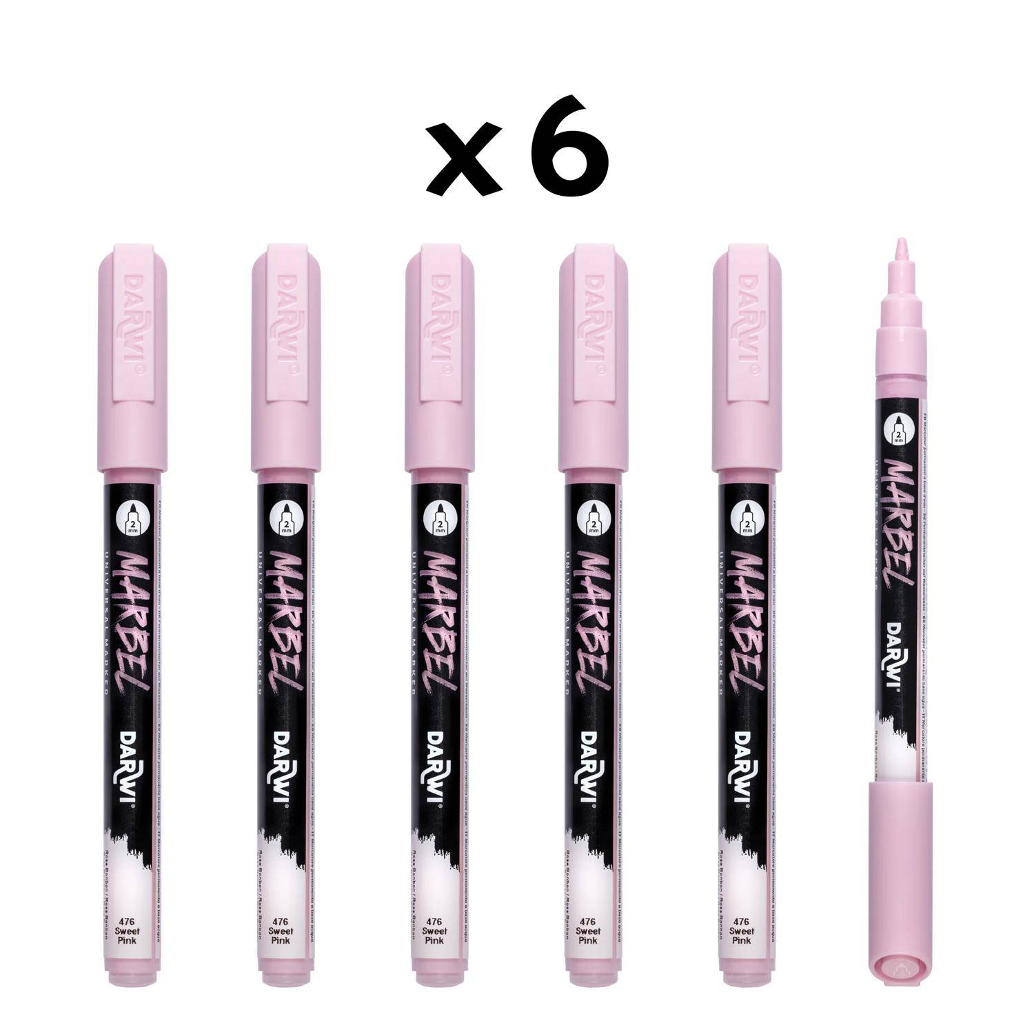Darwi 6x Marker Acrylfarbe, konische feine Spitze 2mm Bonbonrosa| DA0223002476C