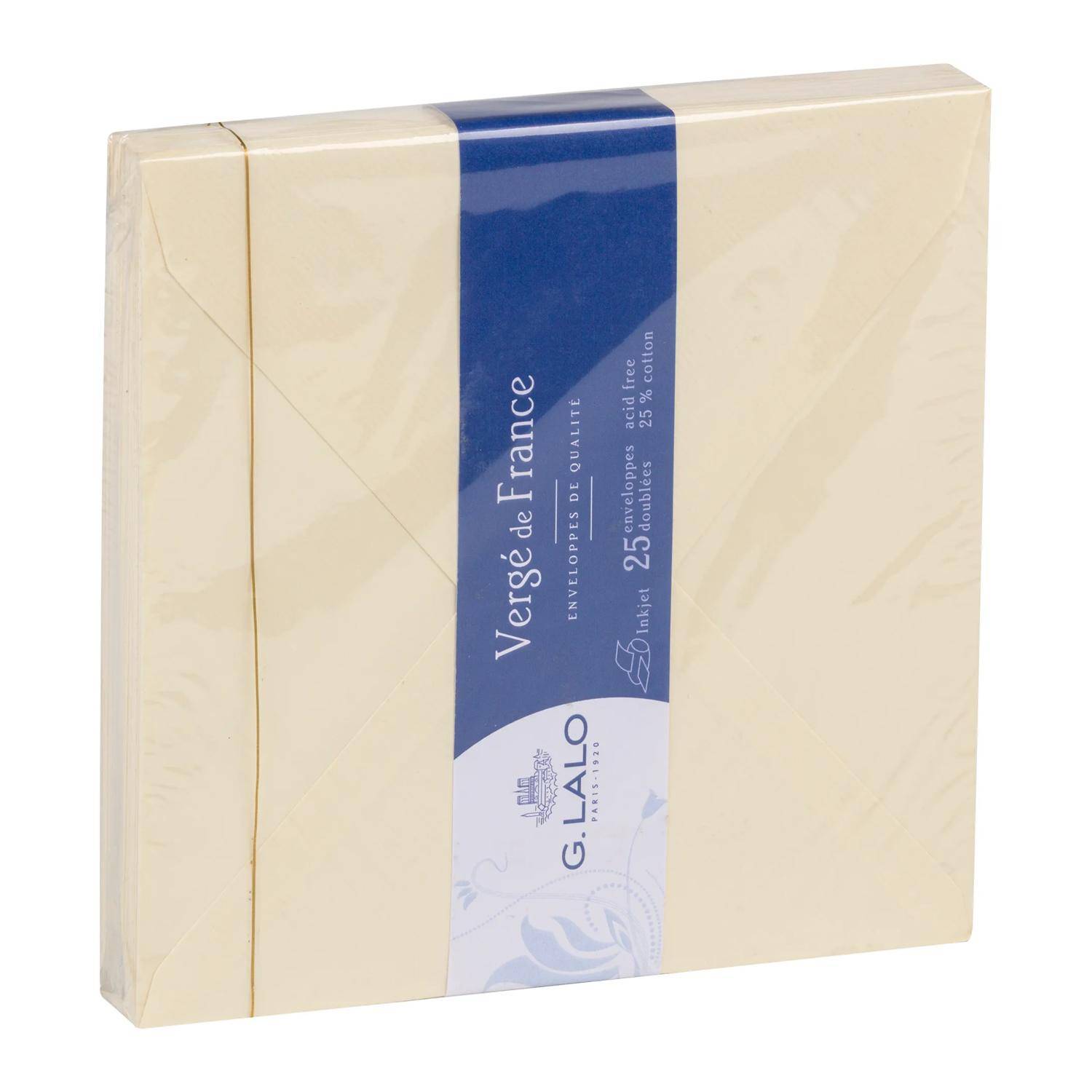 G.Lalo 4x Packung 25 Umschlägen Vergé de France, 165x165mm Elfenbein 22416L