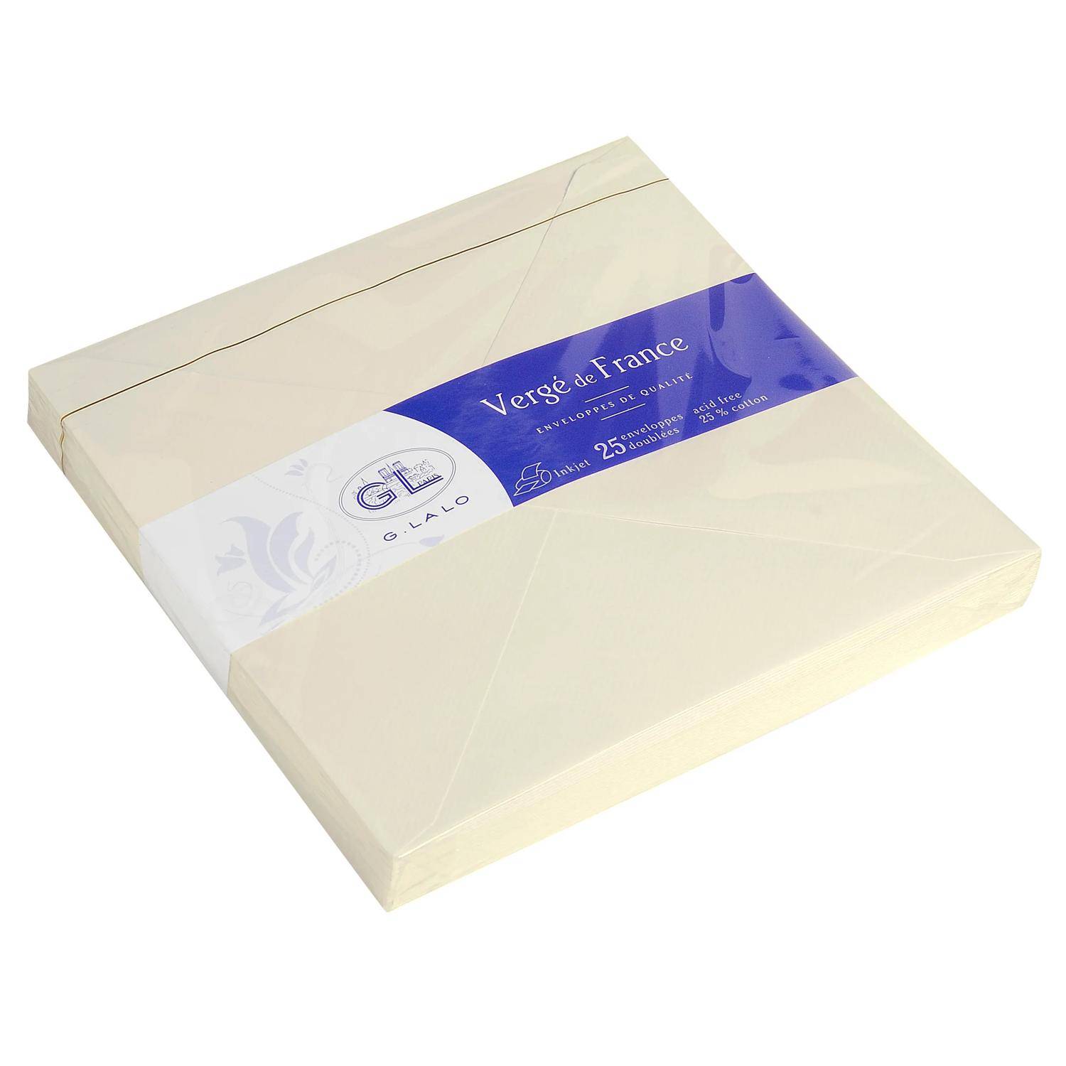 G.Lalo 4x Packung 25 Umschlägen Vergé de France, 165x165mm Elfenbein 22416L