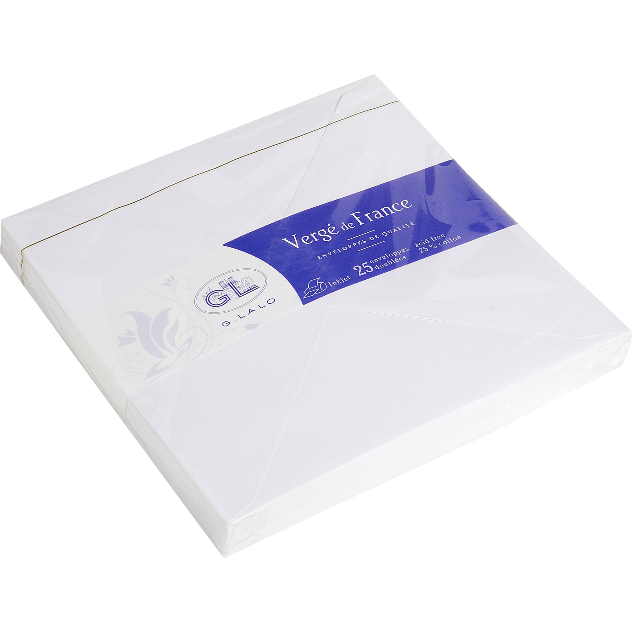 G.Lalo 4x Packung 25 Umschlägen Vergé de France, 165x165mm Extra weiß 22450L