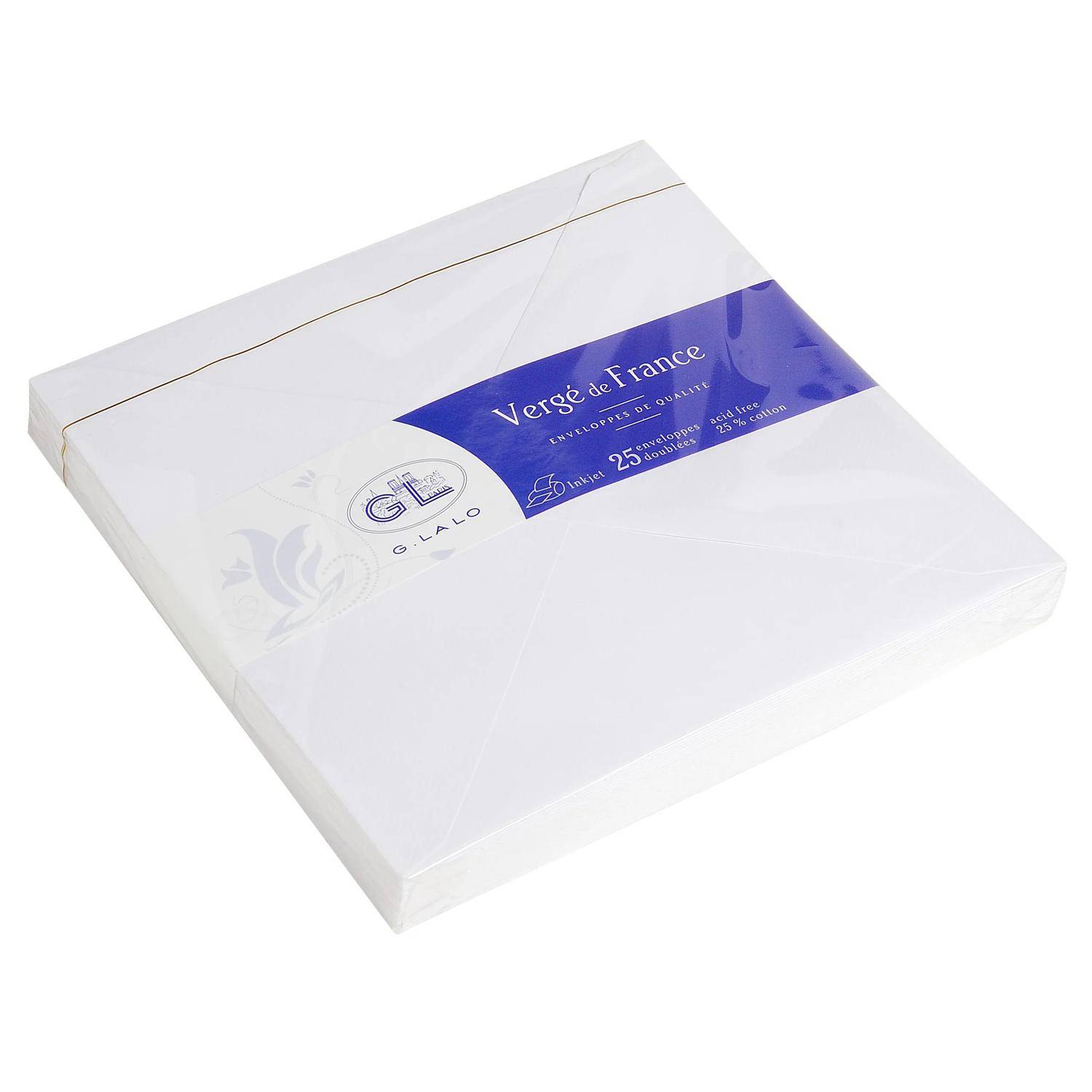 G.Lalo 4x Packung 25 Umschlägen Vergé de France, 165x165mm Extra weiß 22450L
