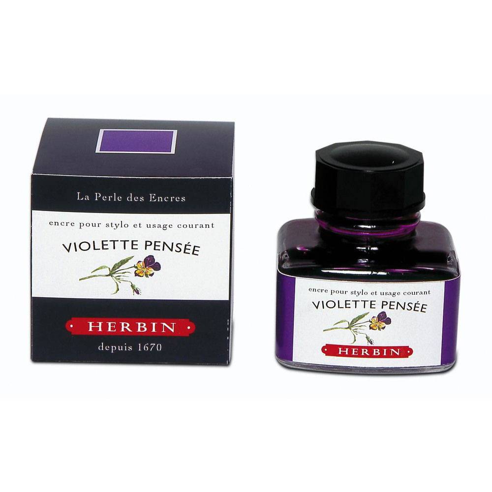 Jacques Herbin 4x Tinte +Tintenroller Flakon 30 ml Stiefmütterchenviolett 13077T
