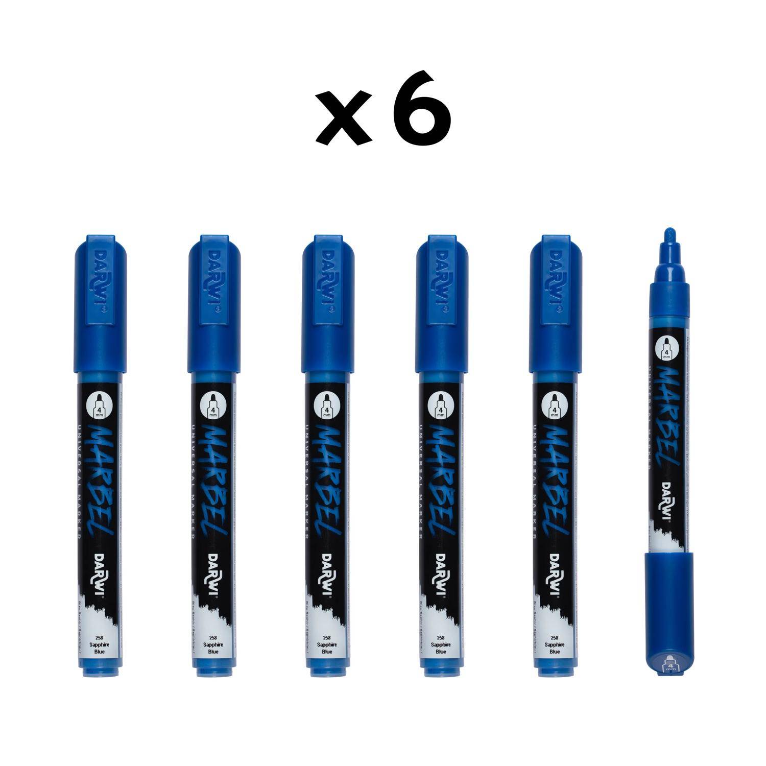 Darwi 6x Marker Acrylfarbe, Rundspitze medium 4mm Saphirblau DA0226004258C