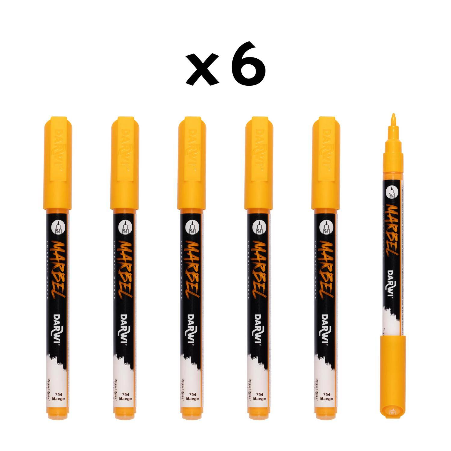 Darwi 6x Universalmarker Acrylfarbe, extrafeine Spitze 0,7mm Mango DA0223001754C