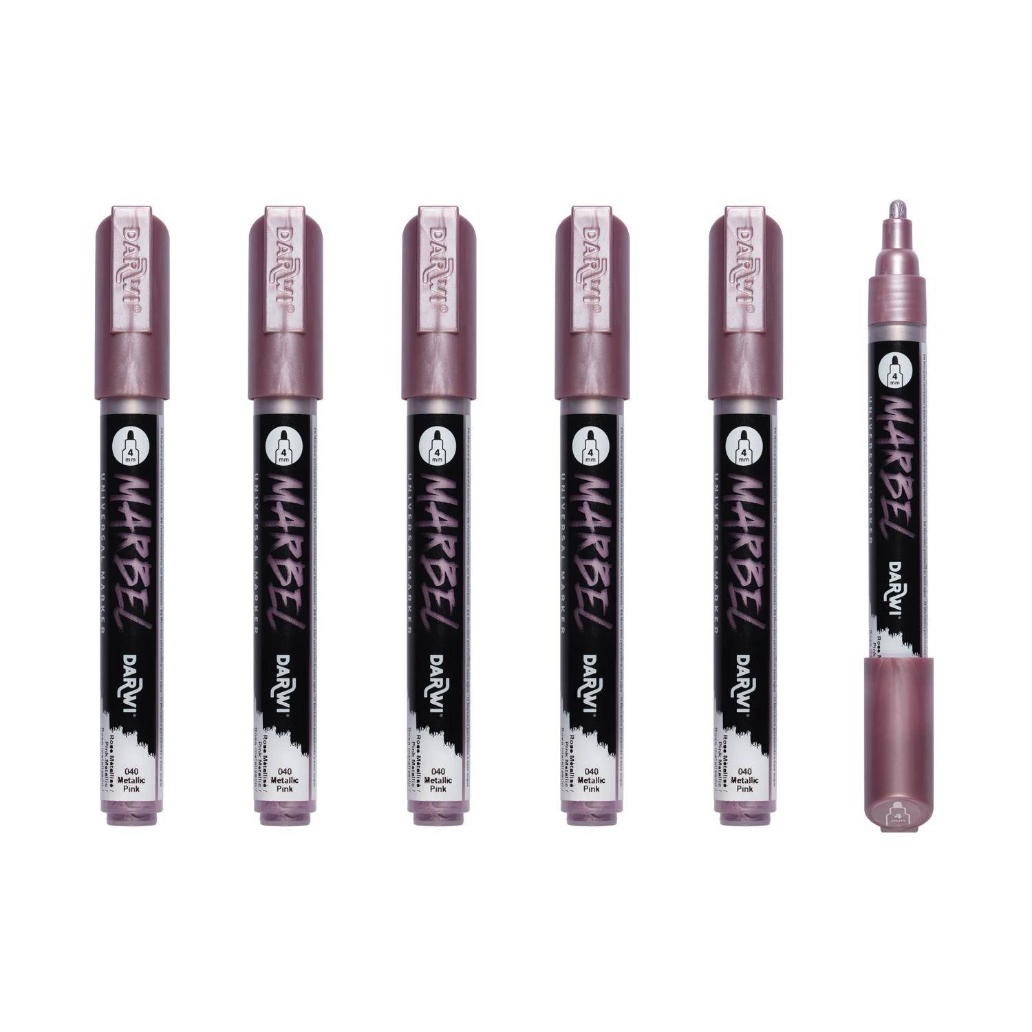 Darwi 6x Marker Acrylfarbe, Rundspitze medium 4mm Pink Metallic DA0236004040C