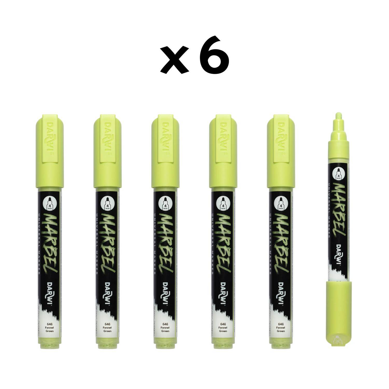 Darwi 6x Marker Acrylfarbe, Rundspitze medium 4mm Fenchelgrün DA0226004646C