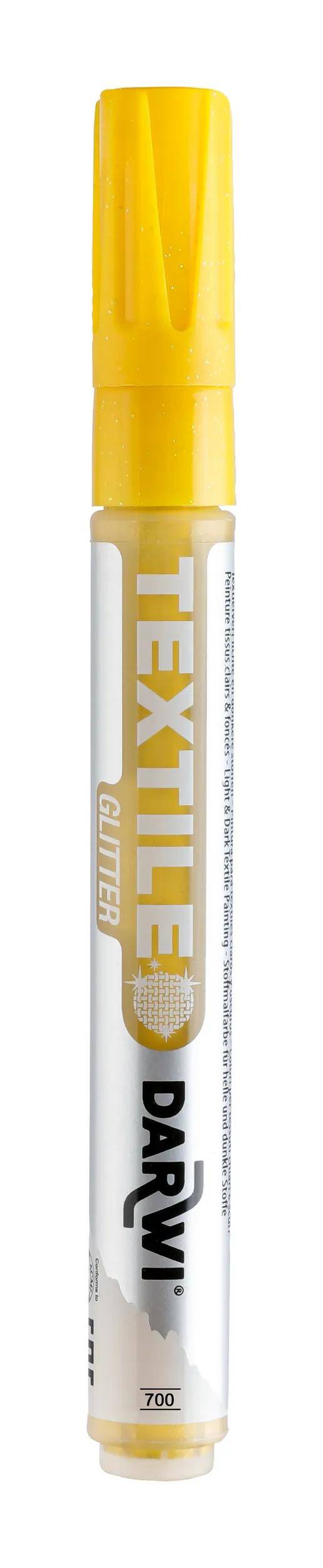 Darwi 6x Textilmarker Glitter, Spitze 2mm, 6ml, Gelb Gelb DA0140013700C