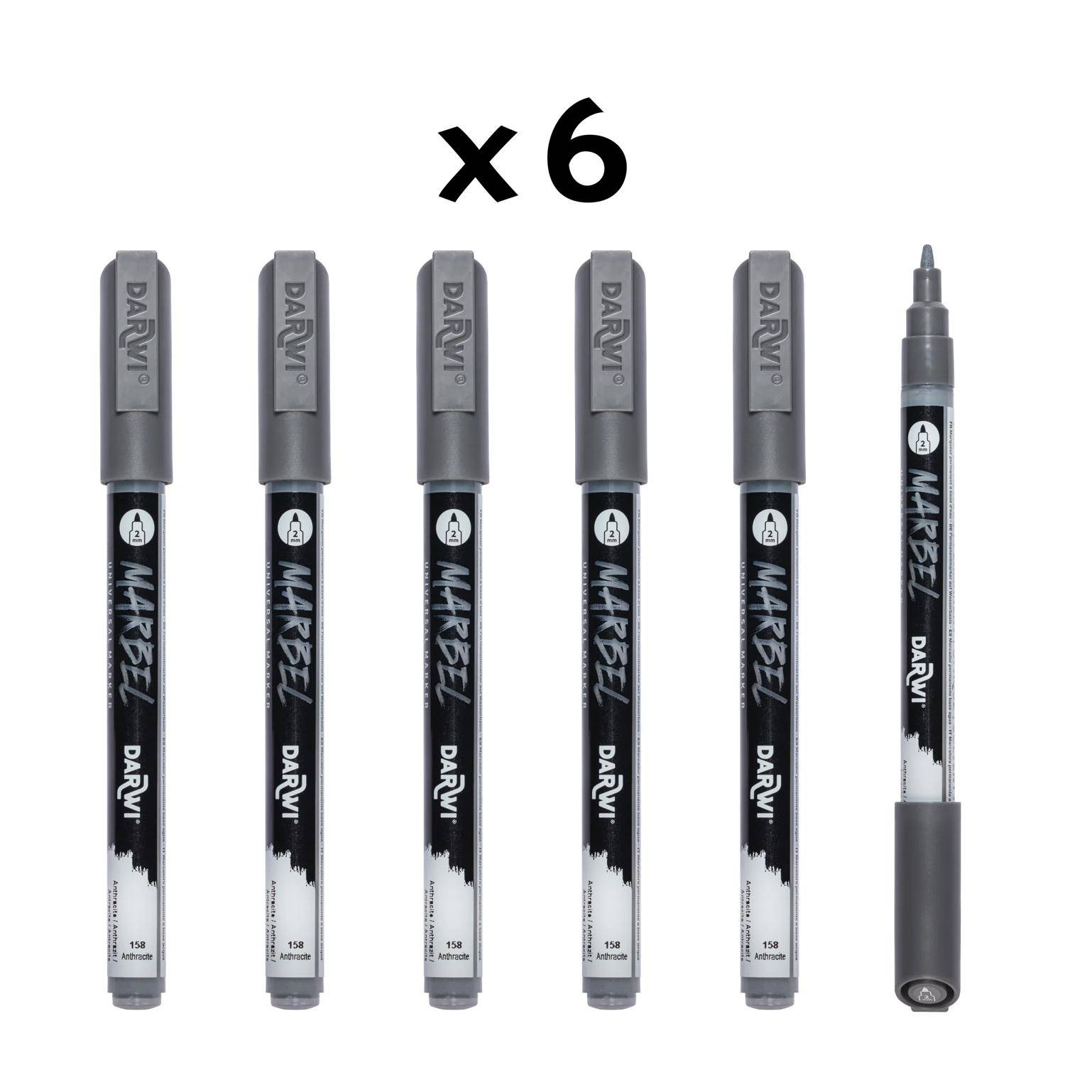 Darwi 6x Marker Acrylfarbe, konische feine Spitze 2mm Anthrazit DA0223002158C
