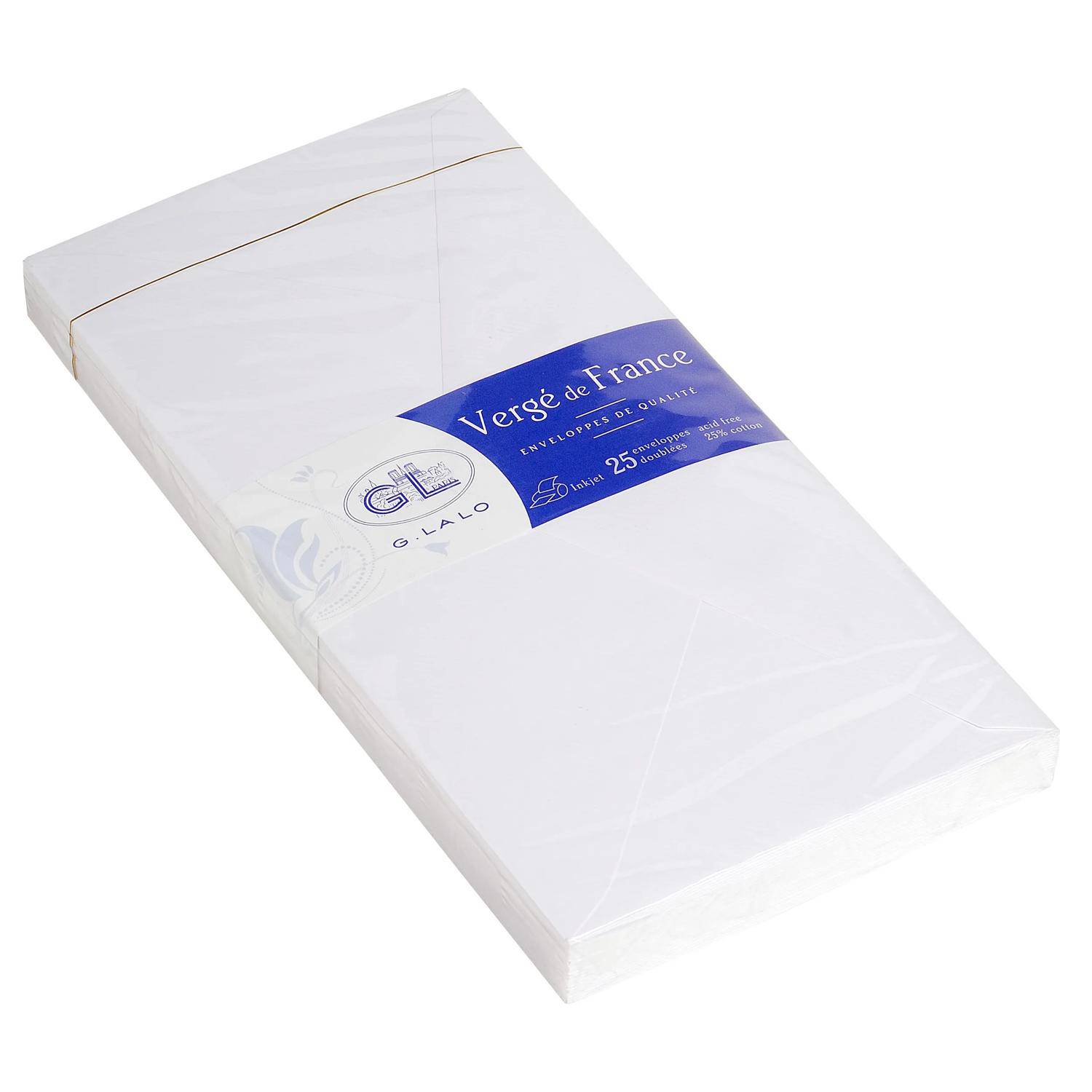 G.Lalo 4x Packung 25 Umschlägen Vergé de France, DL 220x110mm Extra weiß 22750L