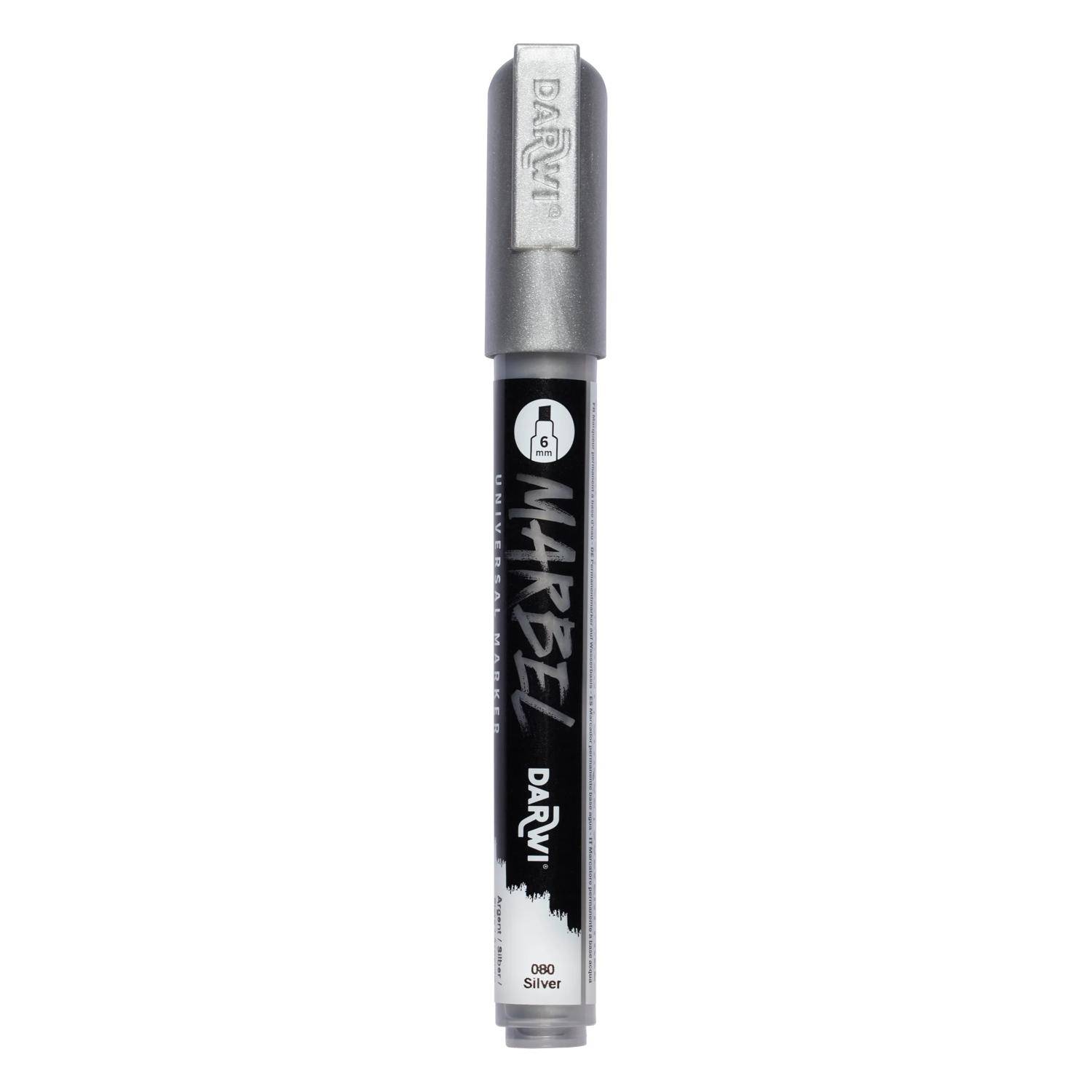 Darwi 6x Universalmarker Acrylfarbe, Keilspitze medium 6mm Silber DA0236006080C